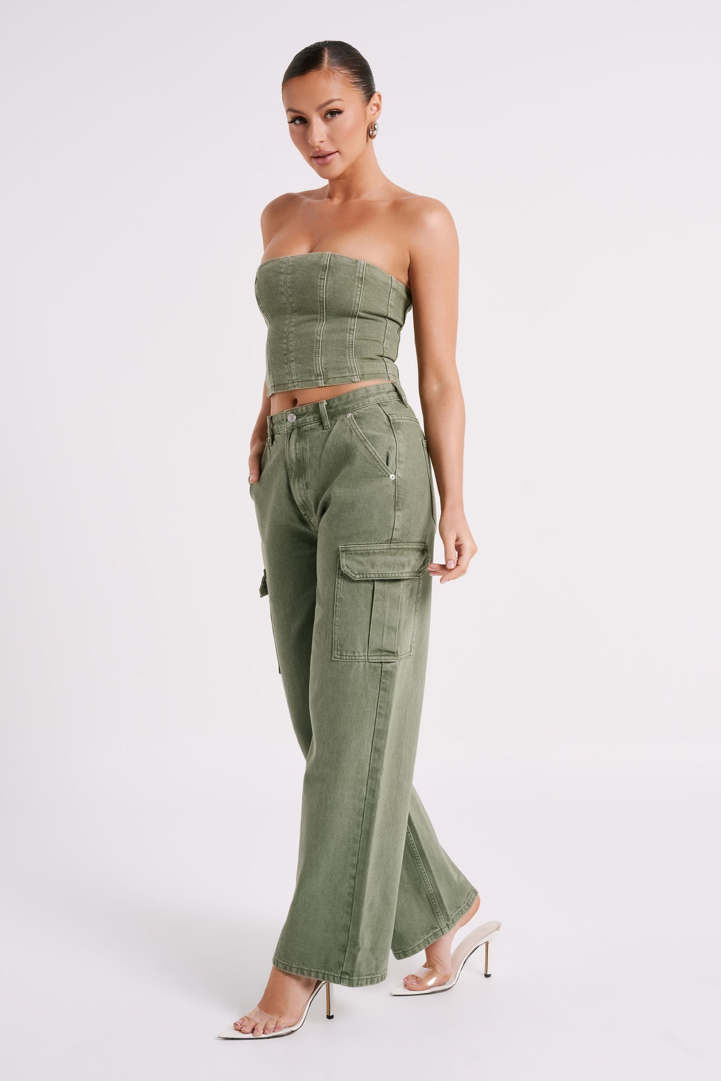 Jordana Denim Tube Top - Khaki