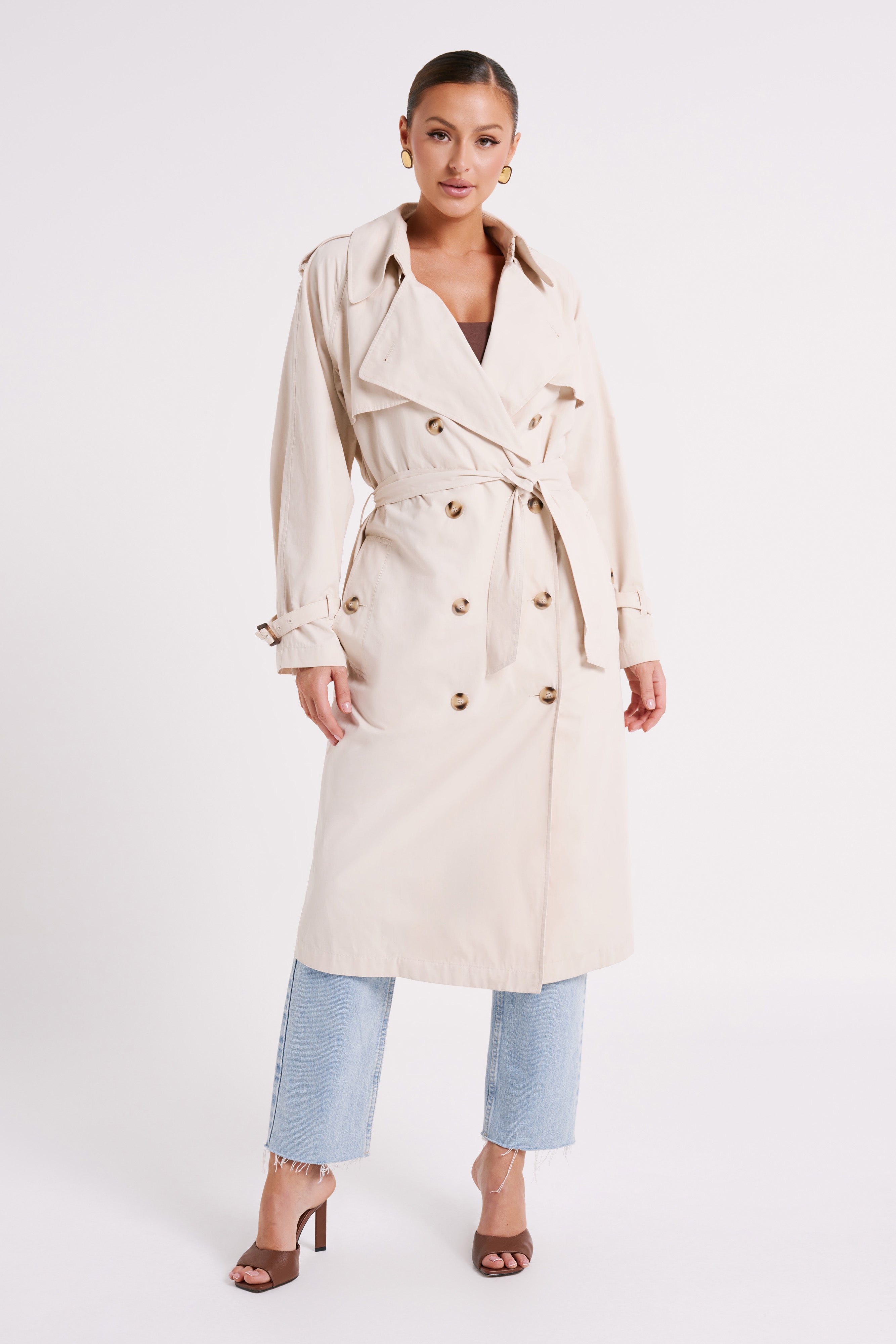 Channing Trench Coat With Belt - Cream | MESHKI U.S