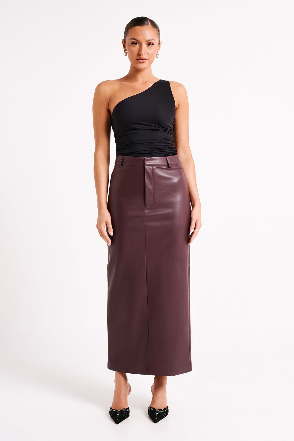 Lottie Faux Leather Maxi Skirt - Plum