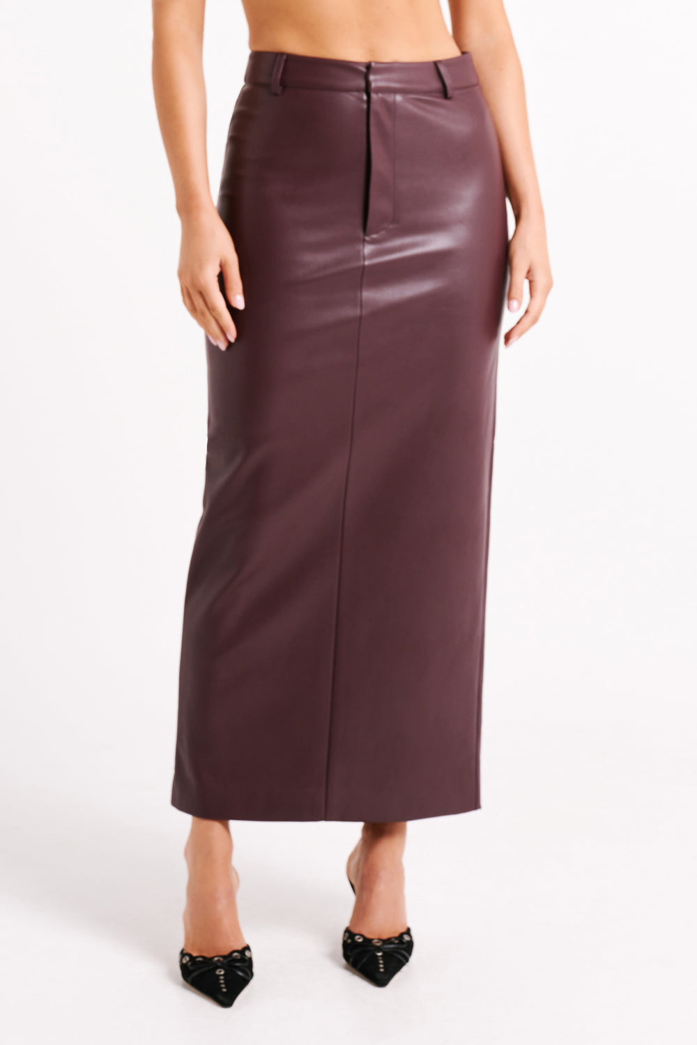 Lottie Faux Leather Maxi Skirt - Plum