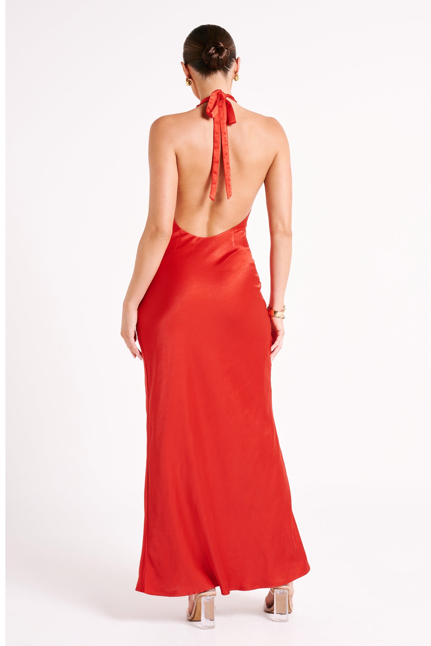 Marvelle Satin Halter Maxi Dress - Vermilion Red