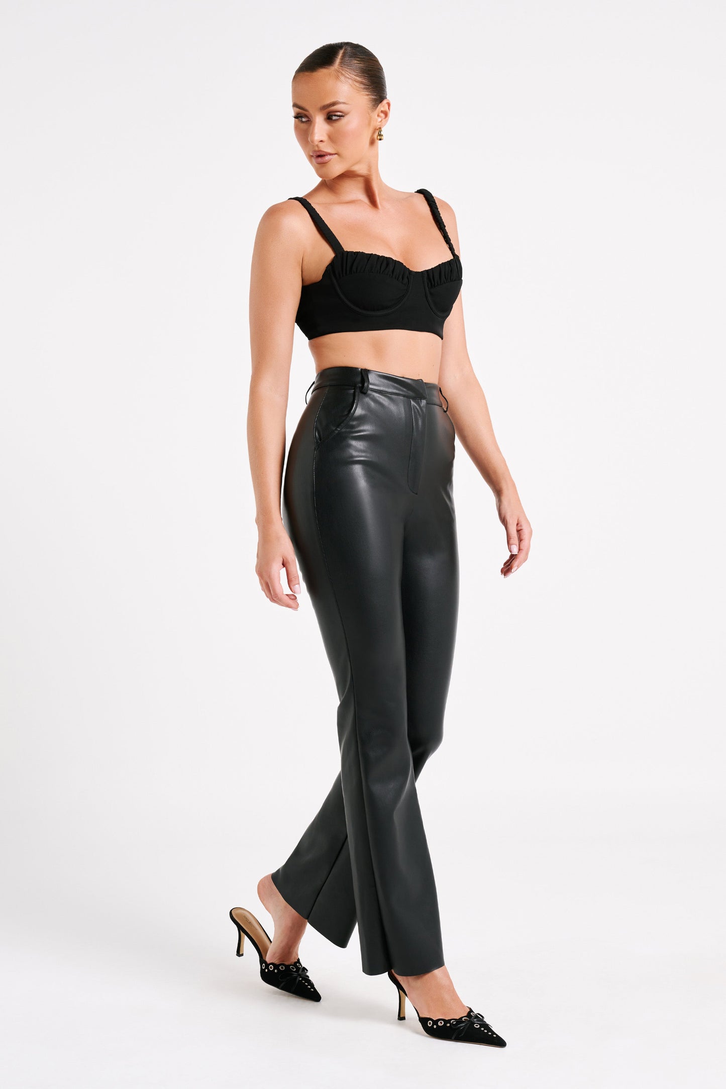 Zaira Cupped Crepe Crop Top - Black