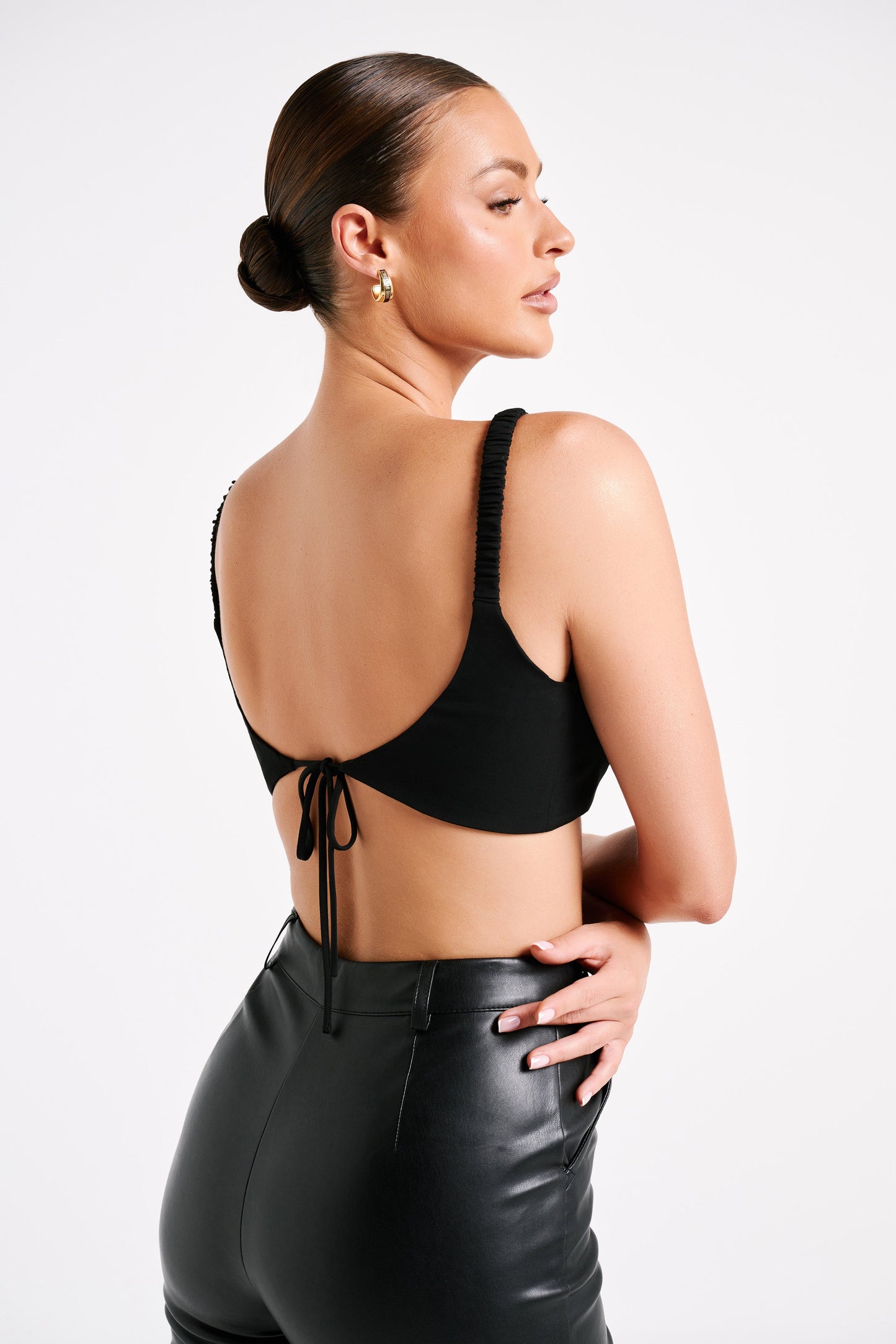 Zaira Cupped Crepe Crop Top - Black