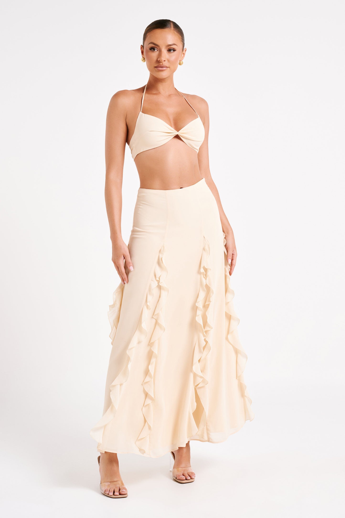 Ines Twisted Linen Crop Top - Sand