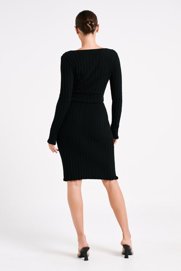 Silvia Long Sleeve Knit Cardigan - Black - MESHKI U.S