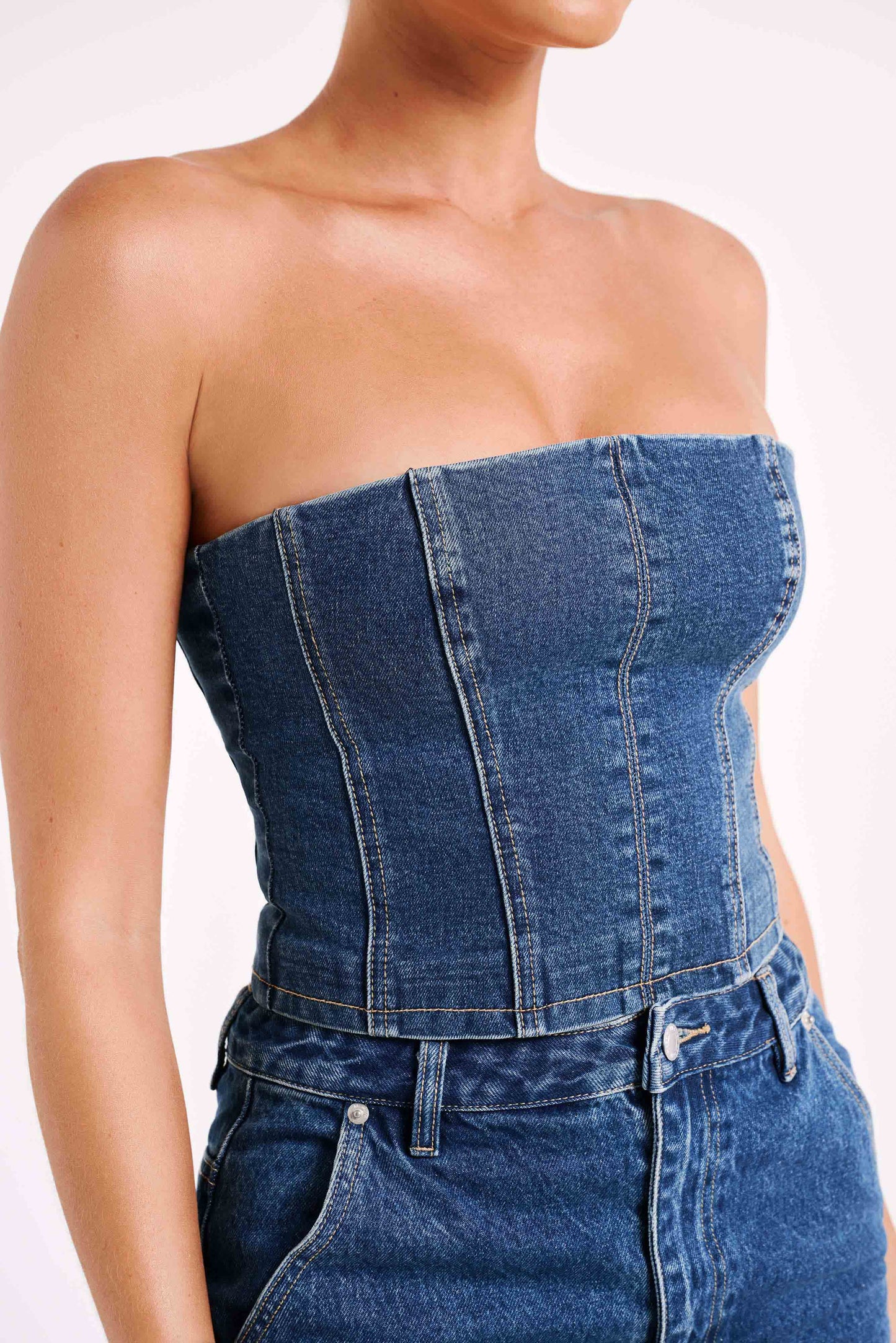 Jordana Denim Tube Top - Dark Blue