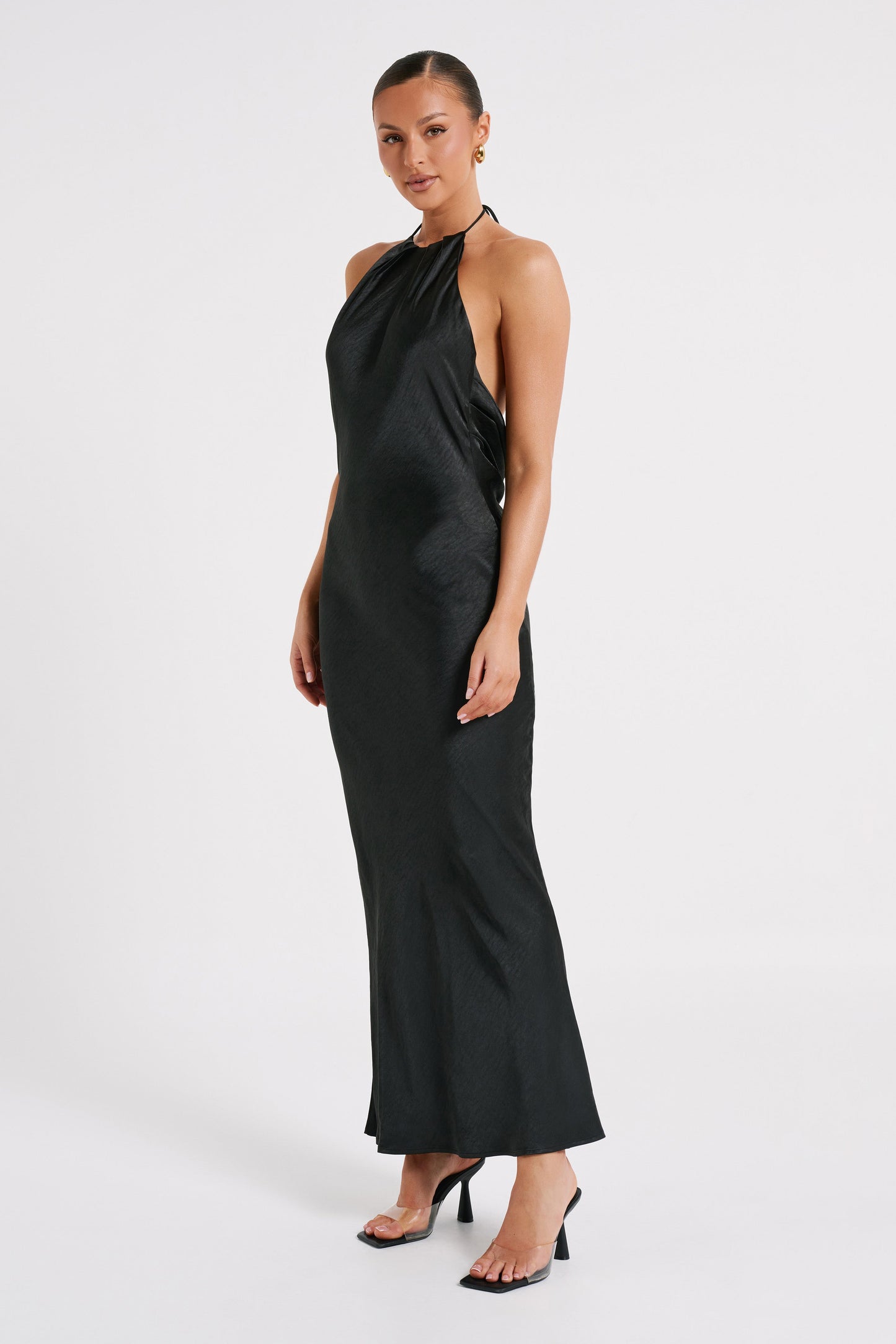 Sammy Satin Halter Maxi Dress - Black