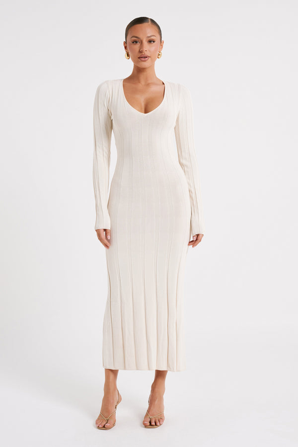 Ciara Ribbed Maxi Dress - Ivory - MESHKI U.S