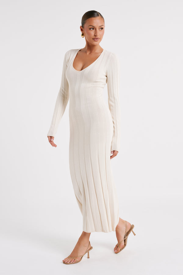 Ciara Ribbed Maxi Dress - Ivory - MESHKI U.S