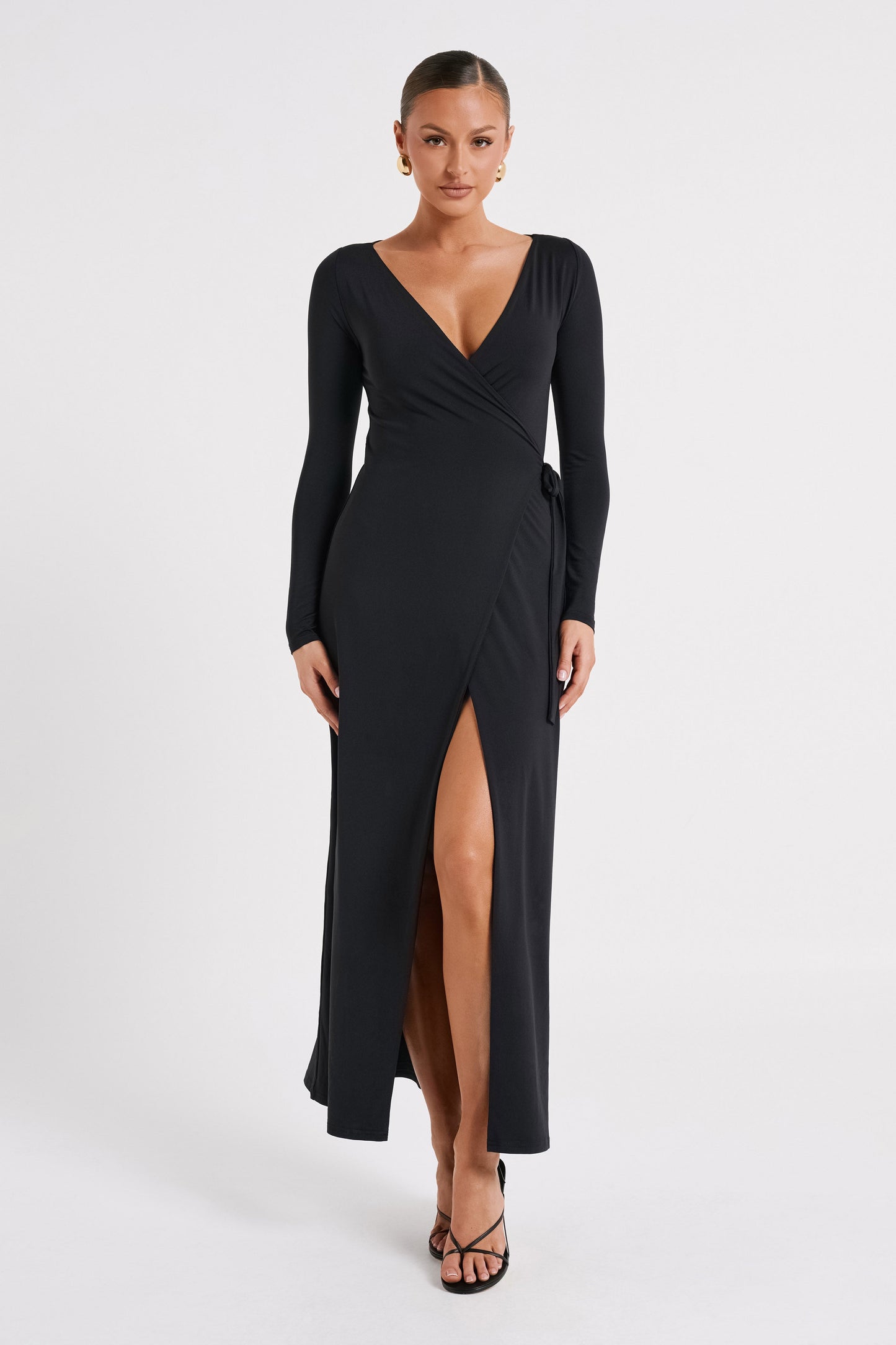 Gillian Recycled Nylon Wrap Maxi Dress - Black