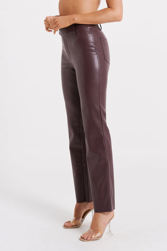 Laurette Faux Leather Straight Leg Pant - Dark Chocolate