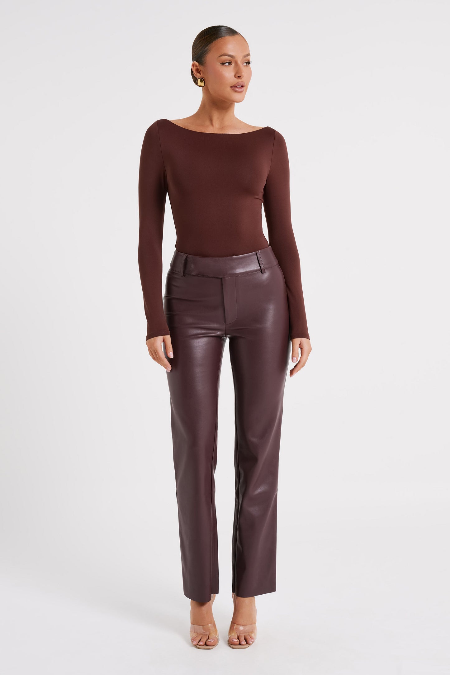 Laurette Faux Leather Straight Leg Pant - Dark Chocolate