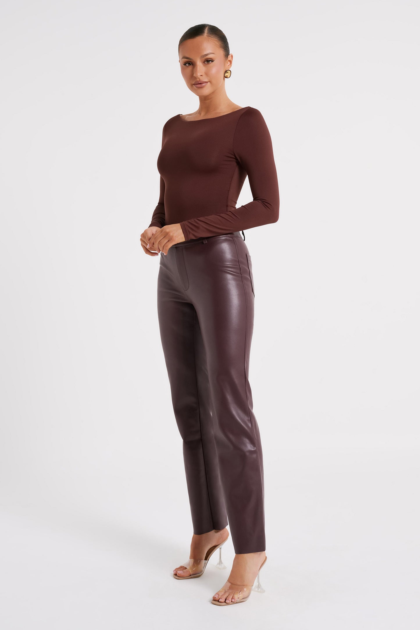 Laurette Faux Leather Straight Leg Pant - Dark Chocolate