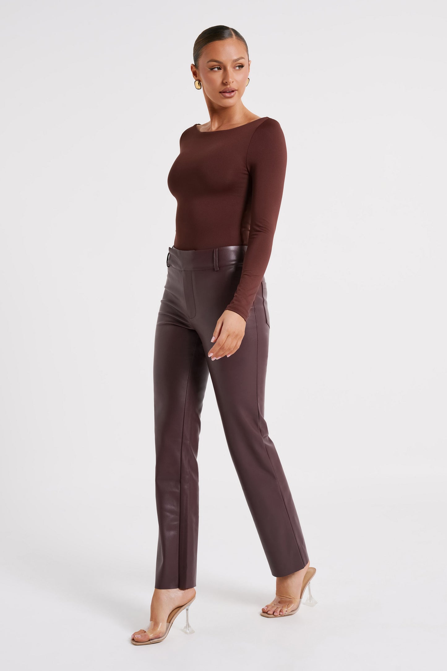 Laurette Faux Leather Straight Leg Pant - Dark Chocolate