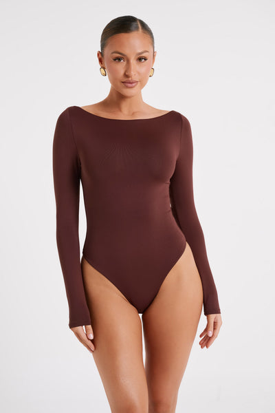 Renata Lace Long Sleeve Bodysuit - Chocolate - MESHKI U.S