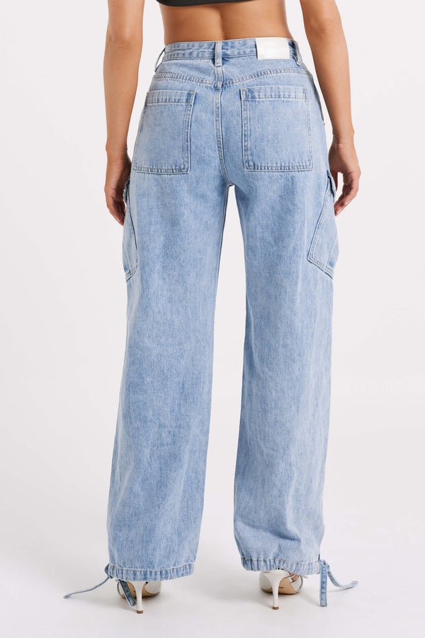 High Rise Wide Denim Cargo Jeans