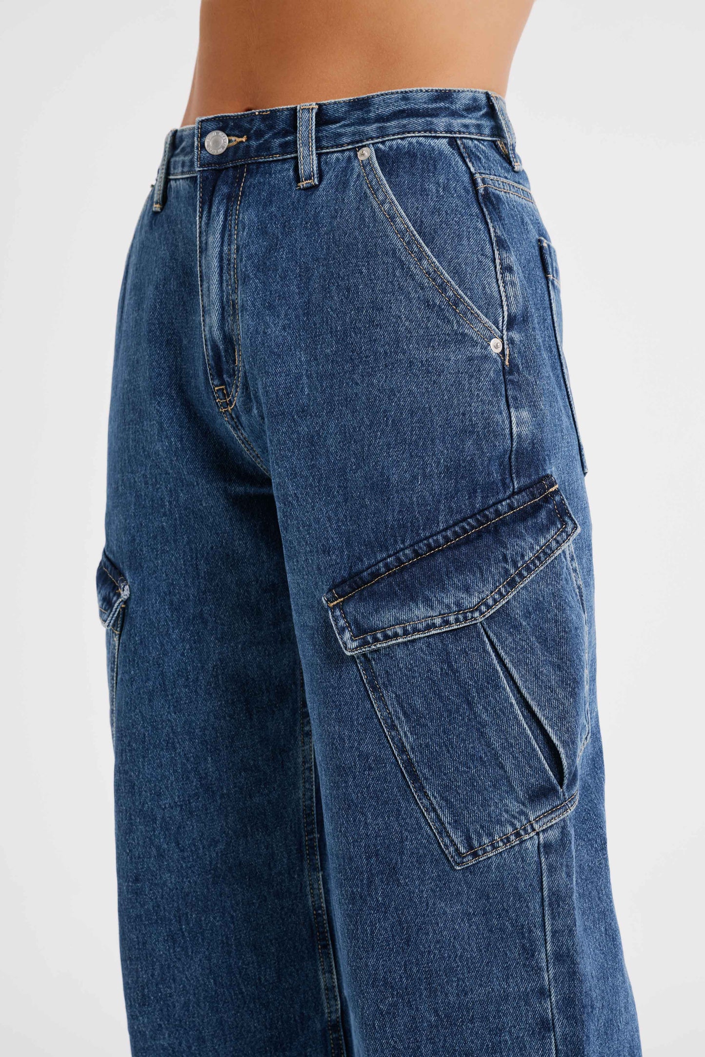 Thelma Relaxed Denim Cargo Pants - Dark Blue