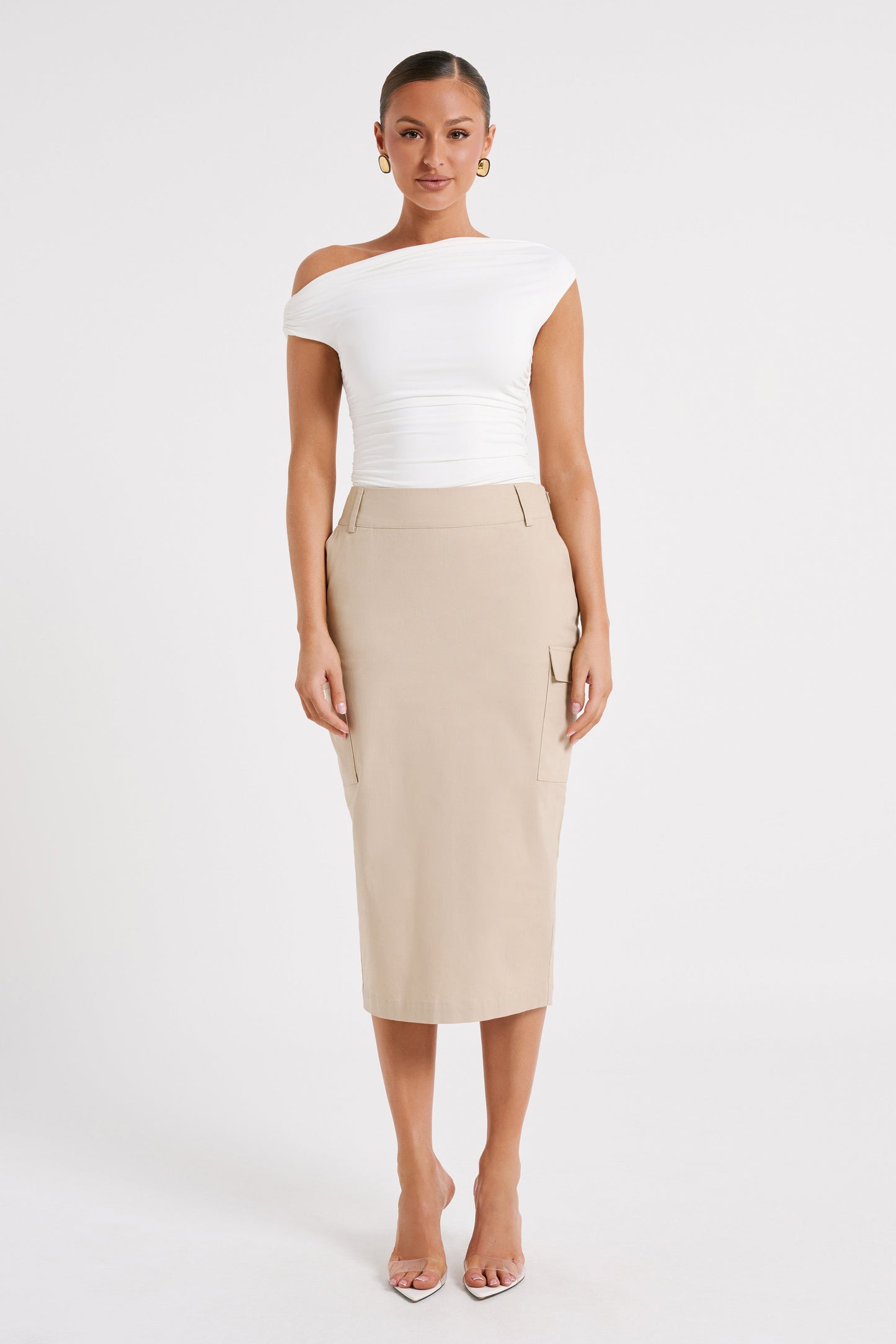 Lorna Mid Rise Cargo Skirt - Stone