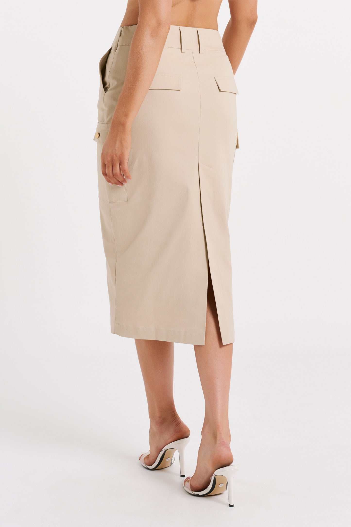 Lorna Mid Rise Cargo Skirt - Stone