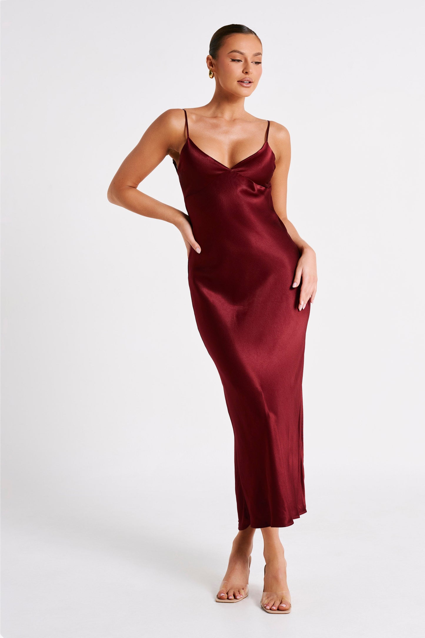 Kiko Satin Chiffon Midi Dress - Berry