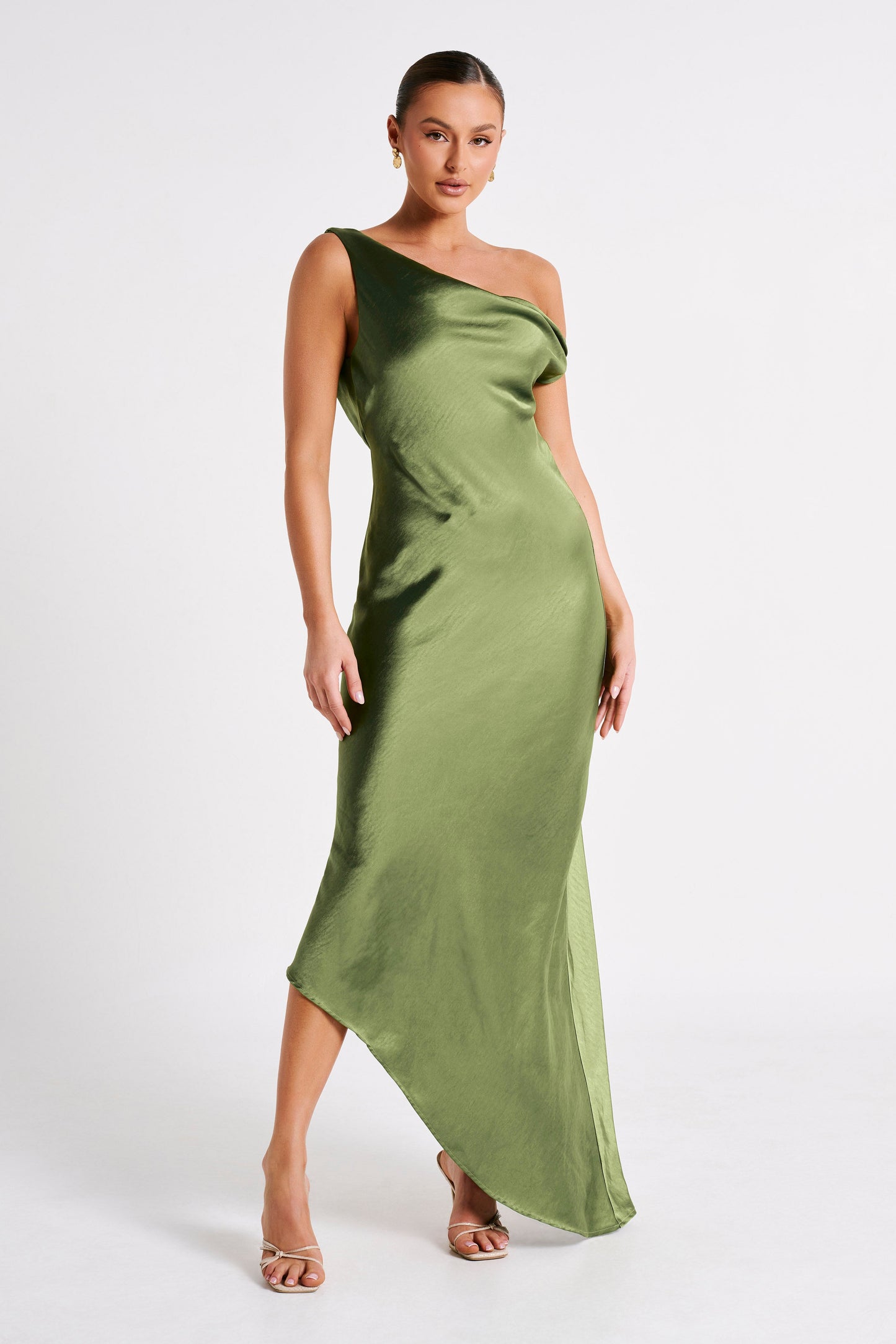 Yvette Slip Maxi Dress With Asymmetrical Hem - Emerald