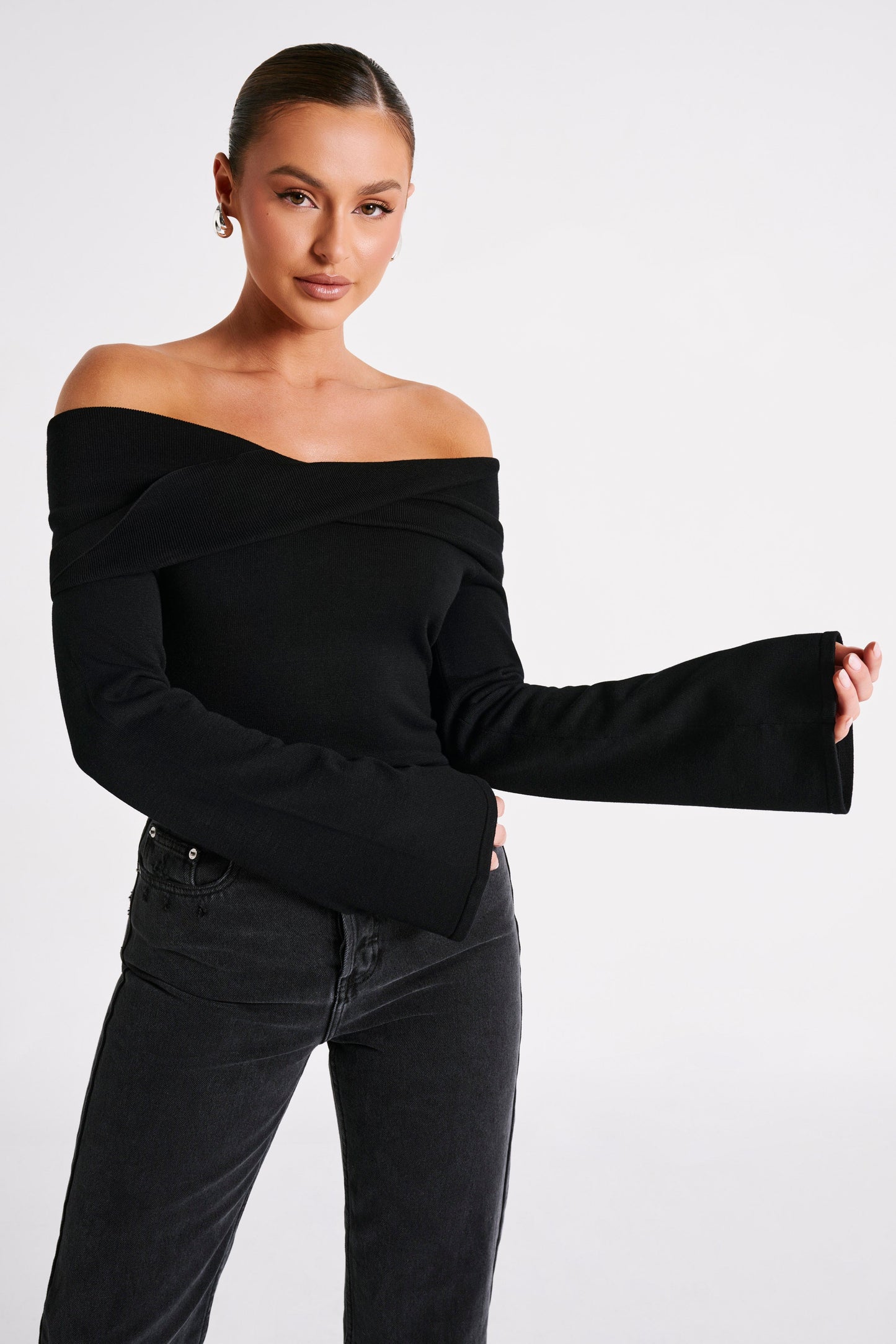 Marlisa Off Shoulder Twist Top - Black