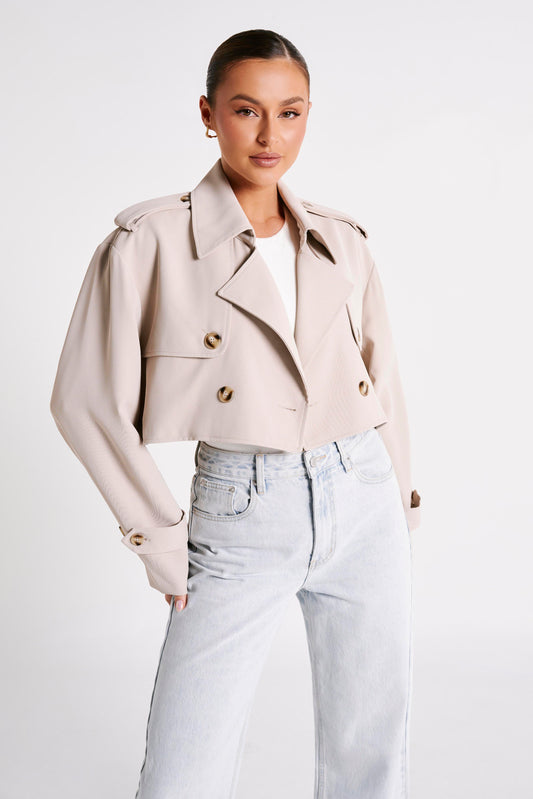 Palmer Cropped Trench Coat - Bone