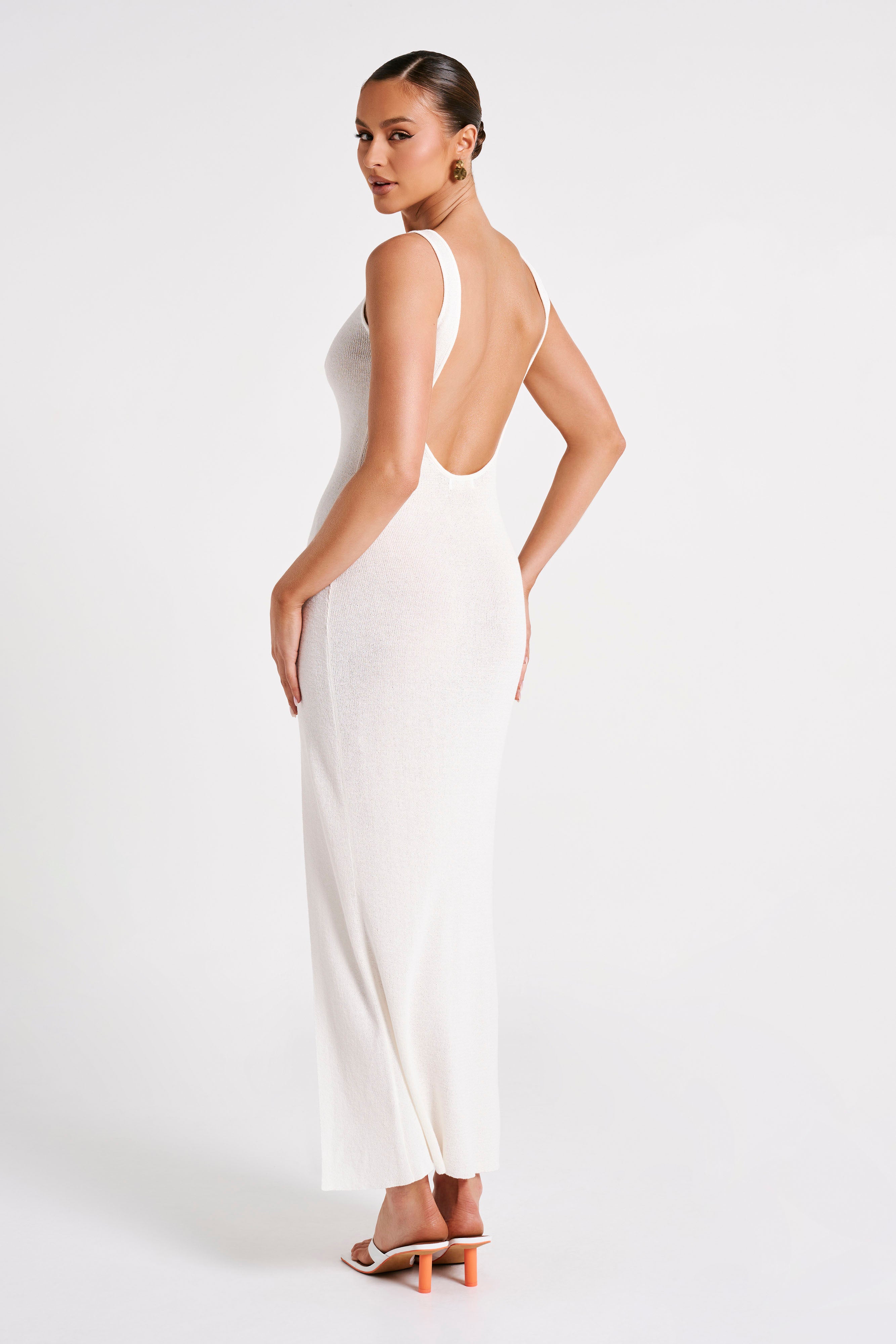 Sheer Jersey White Backless Maxi Dress