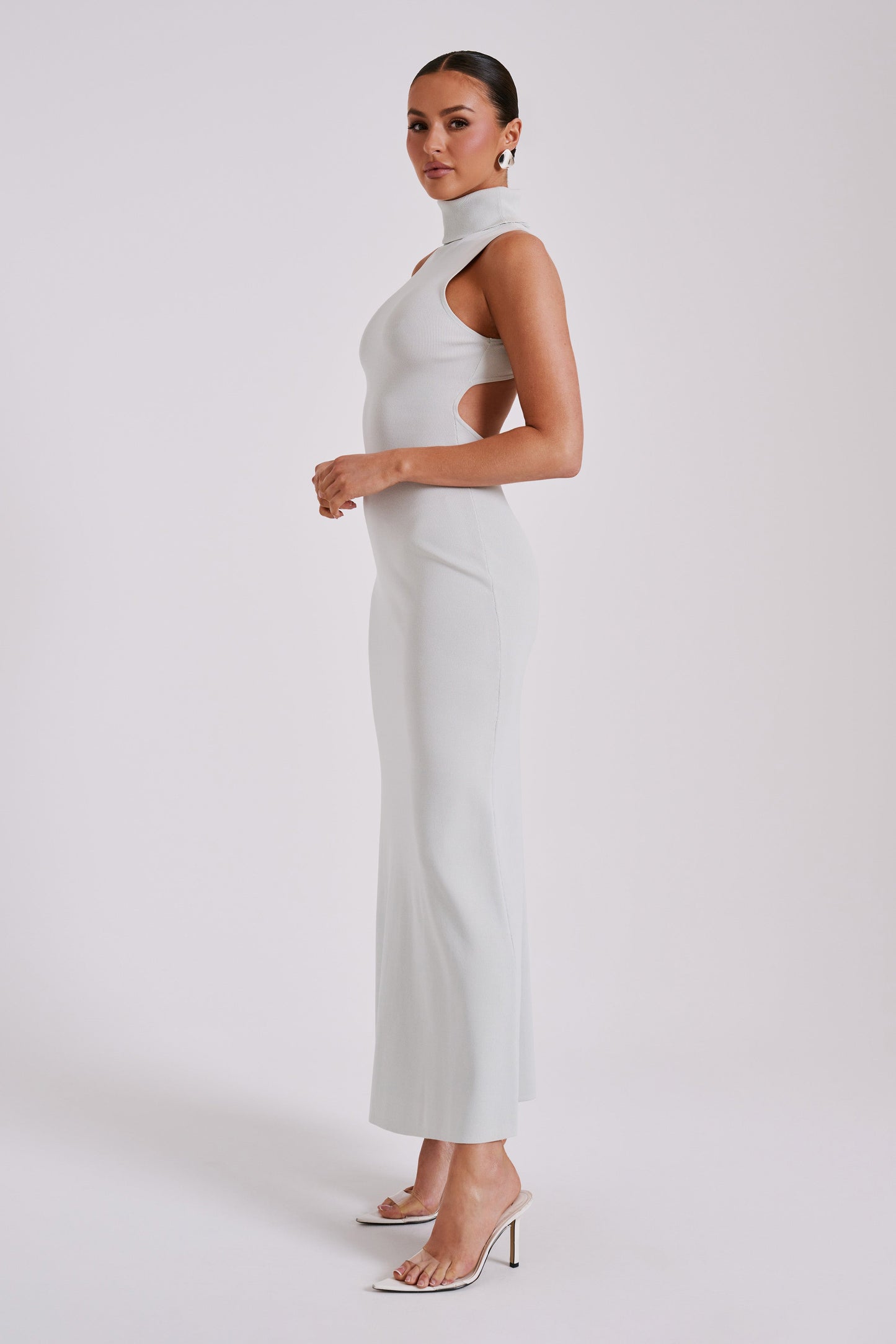 Louisa High Neck Knit Maxi Dress - Ice Grey