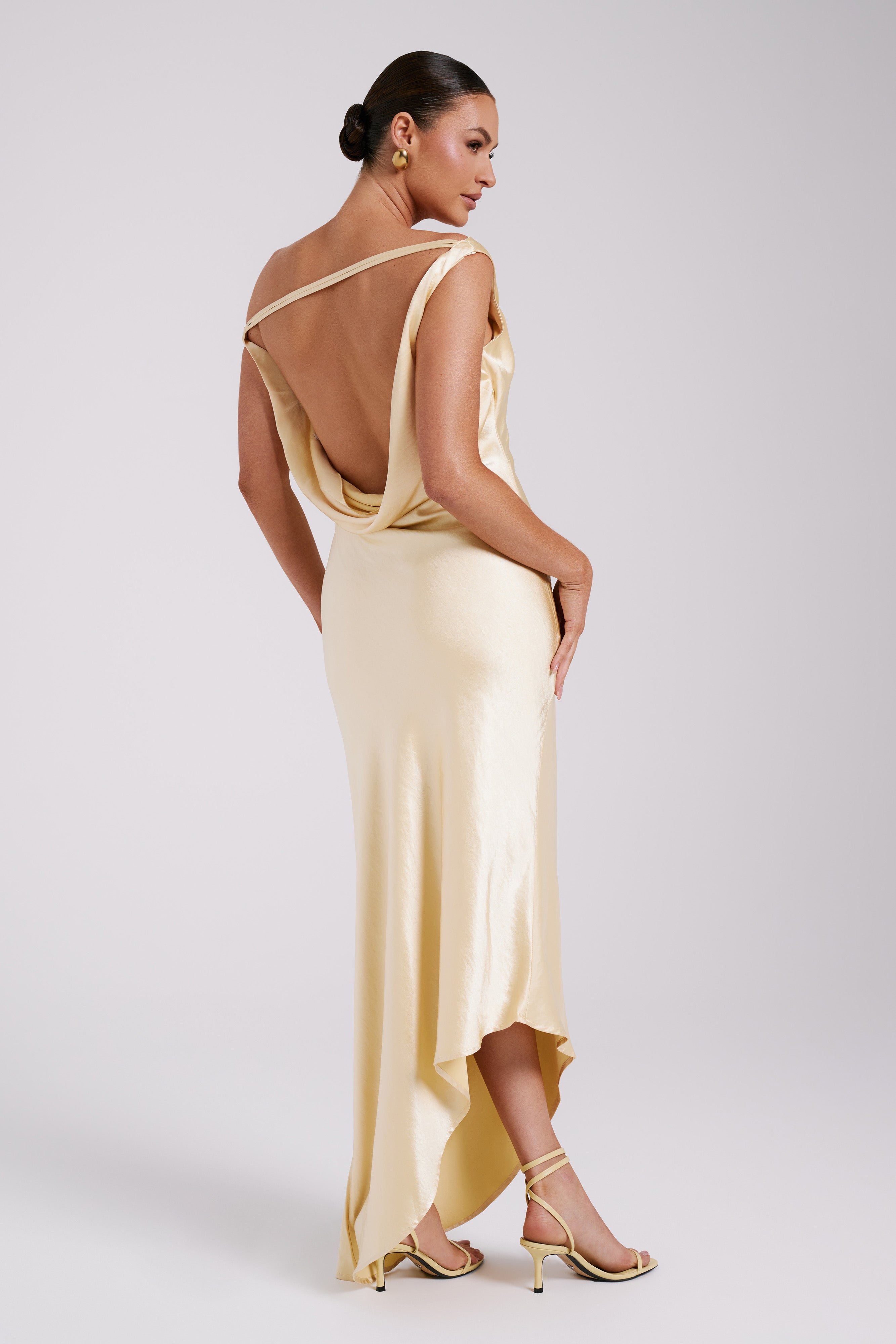 Yvette Slip Maxi Dress With Asymmetrical Hem - Black - MESHKI U.S