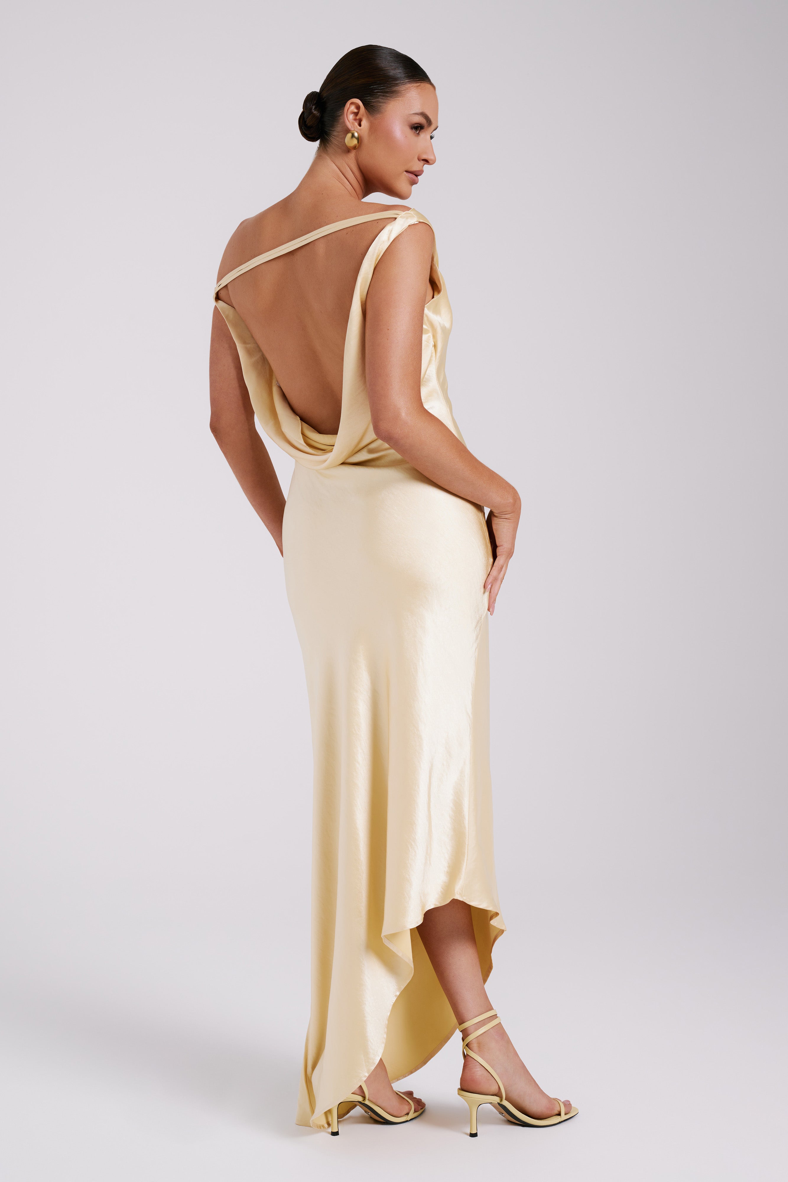 Yvette Slip Maxi Dress With Asymmetrical Hem - Butter - MESHKI U.S