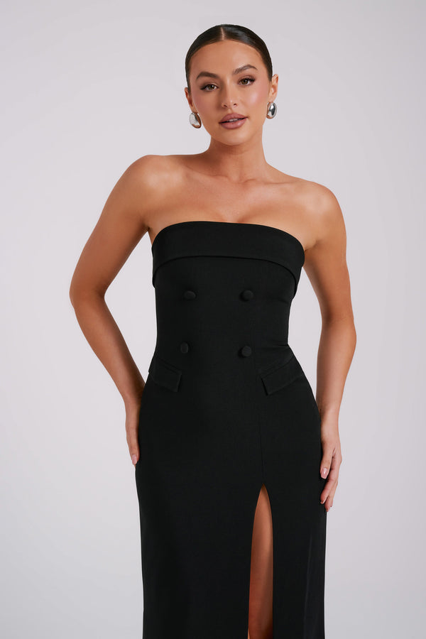 Rare London pleated maxi bodysuit dress in black