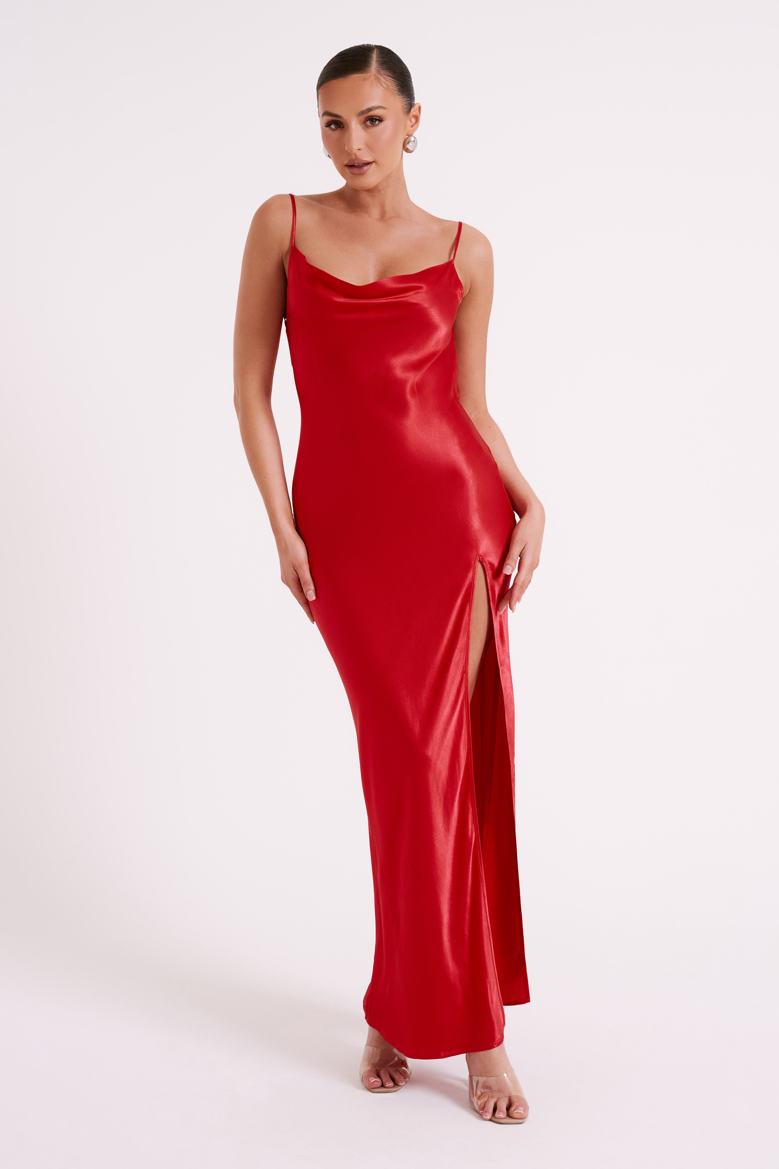 Jade Cowl Neck Backless Maxi Dress - Red - MESHKI U.S