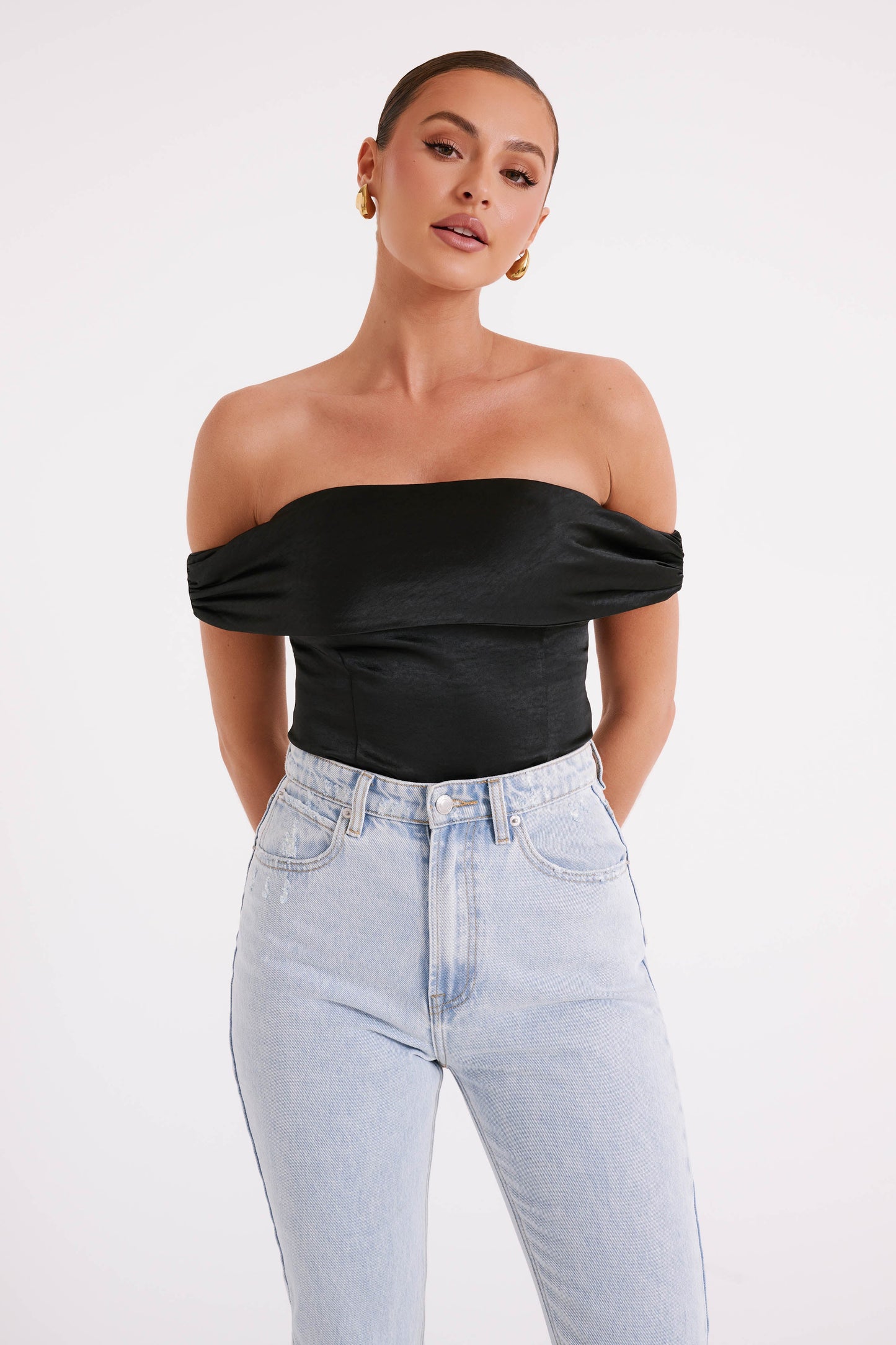 Anysa Satin Strapless Top - Black