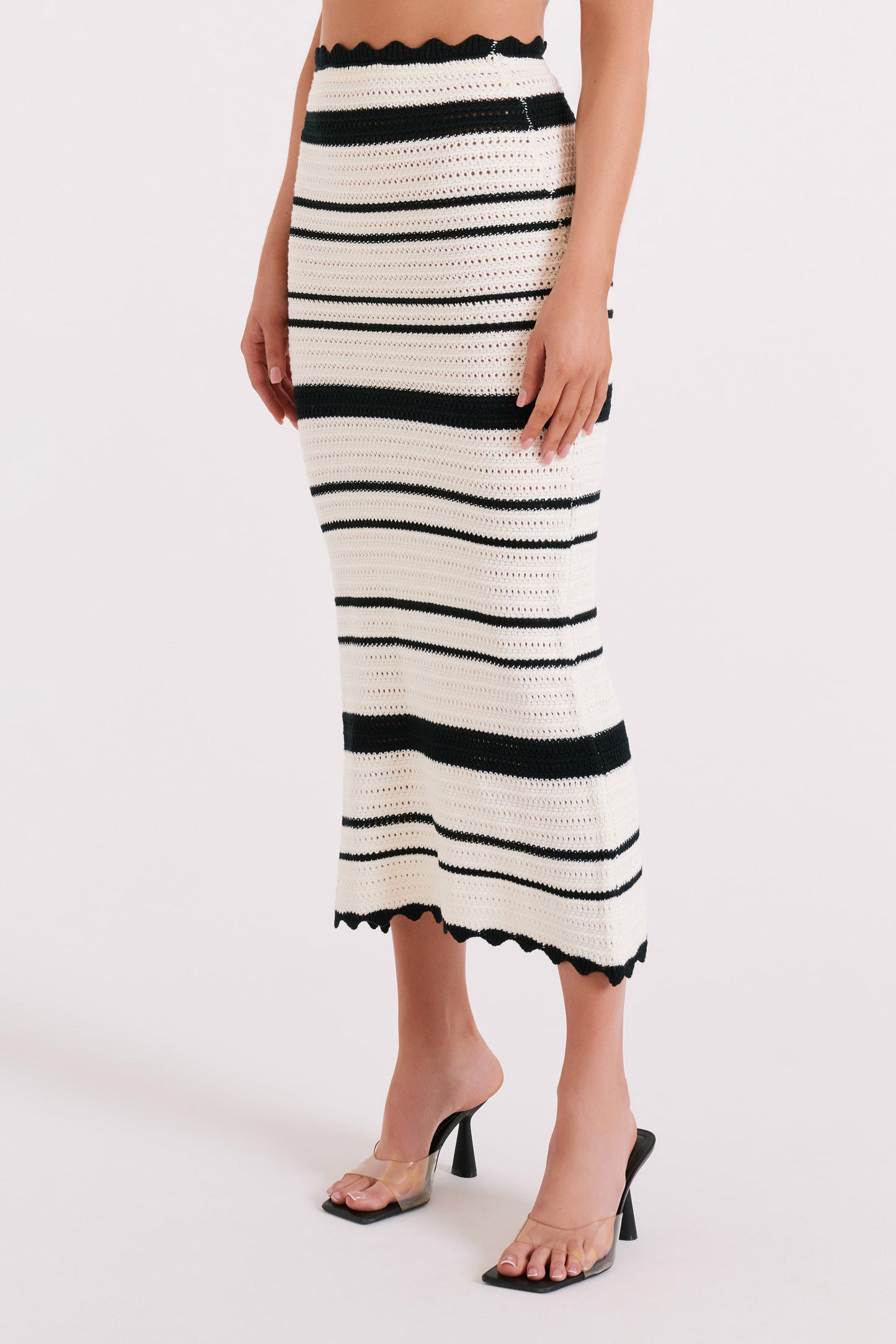 Jadia Contrast Crochet Fishtail Maxi Skirt - Black/White