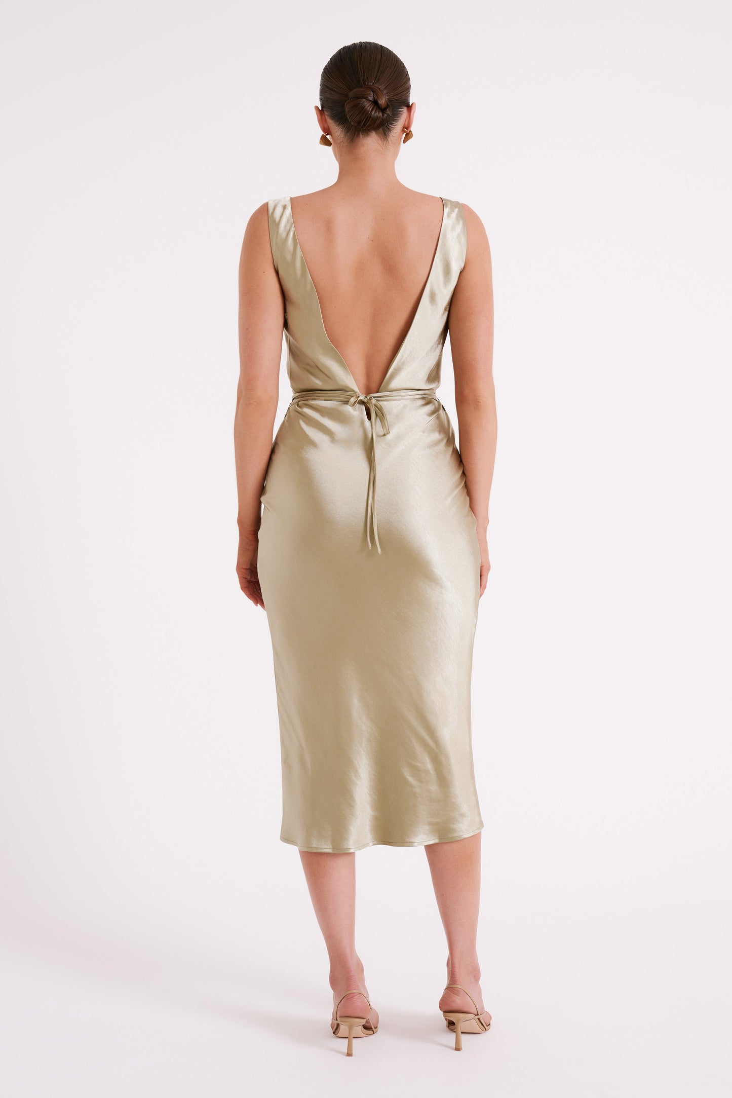 Elouise Tie Around Satin Midi Dress - Sage