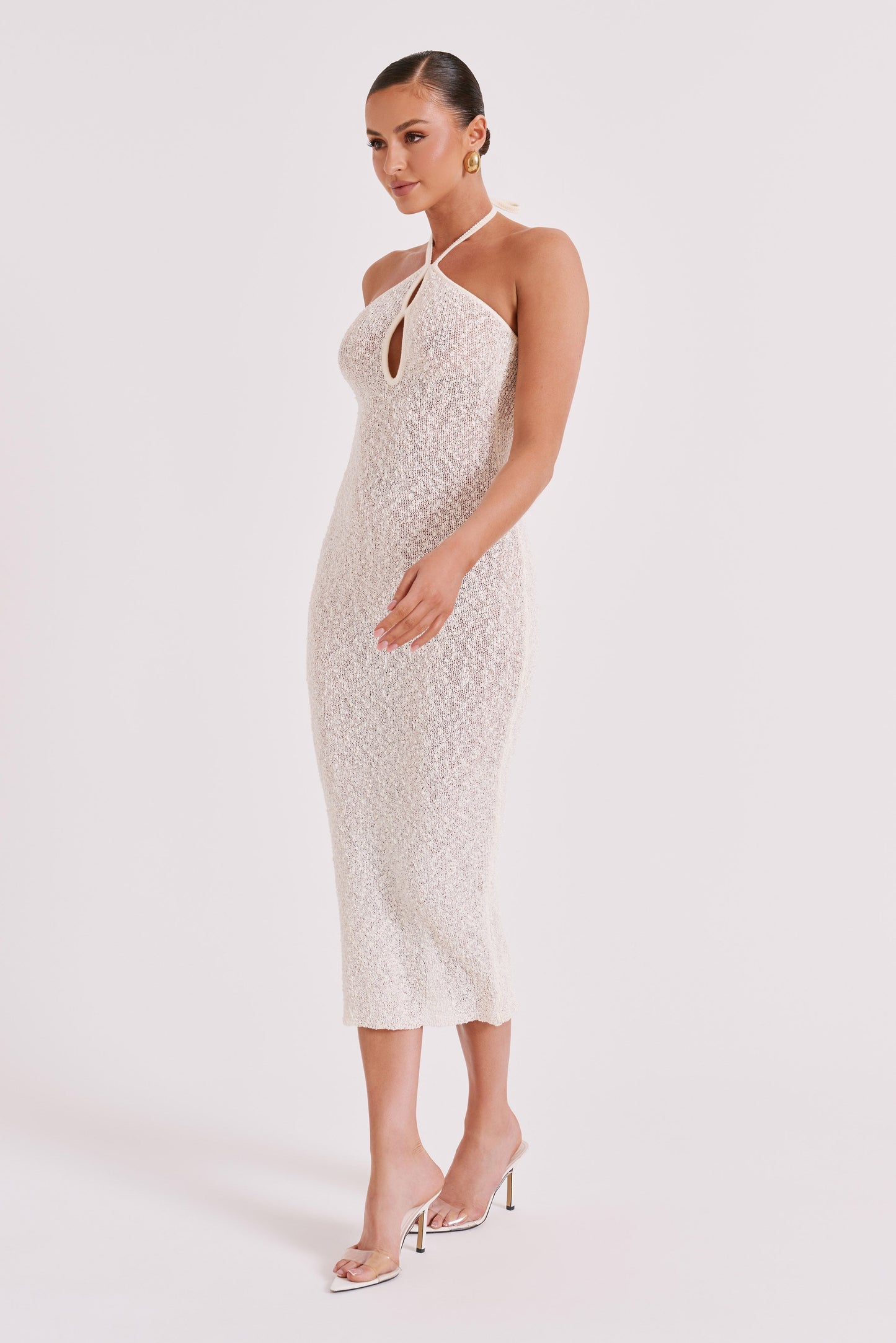 Kahali Boucle Halter Midi Dress - Cream