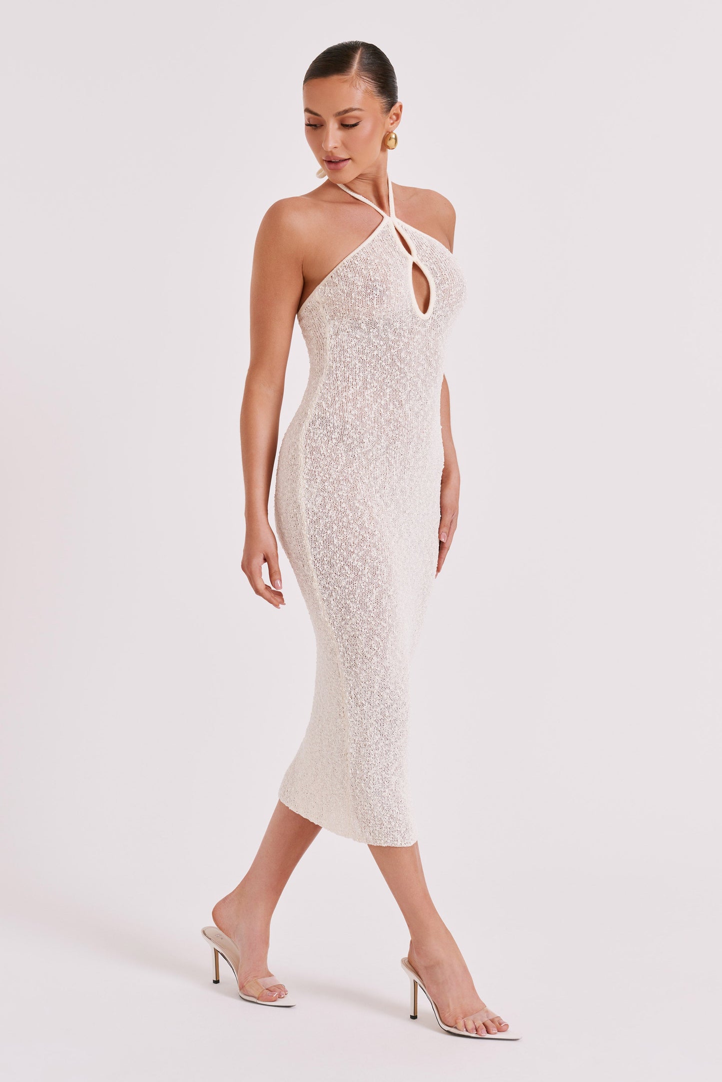 Kahali Boucle Halter Midi Dress - Cream