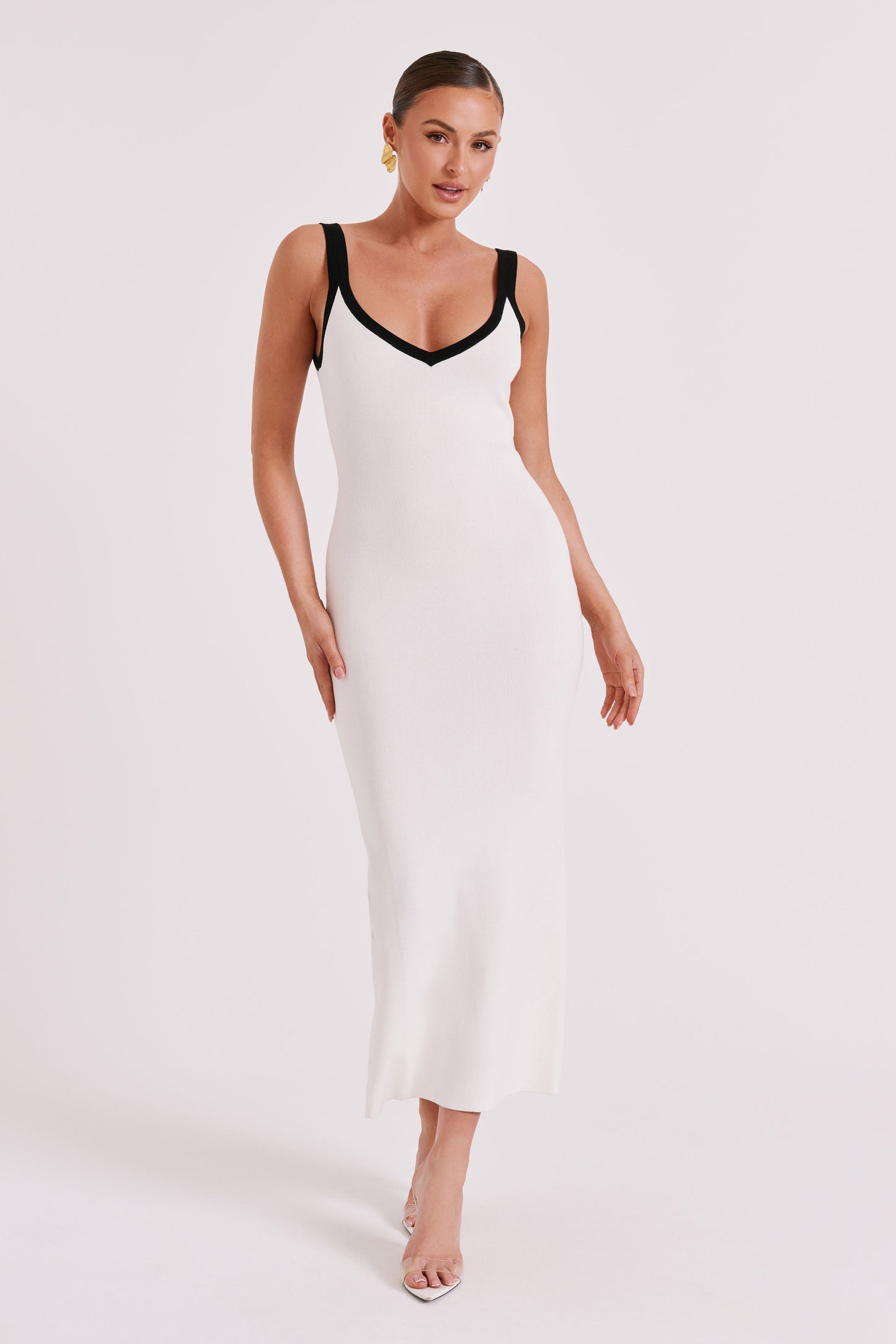 Debbi Contrast Knit Midi Dress - White