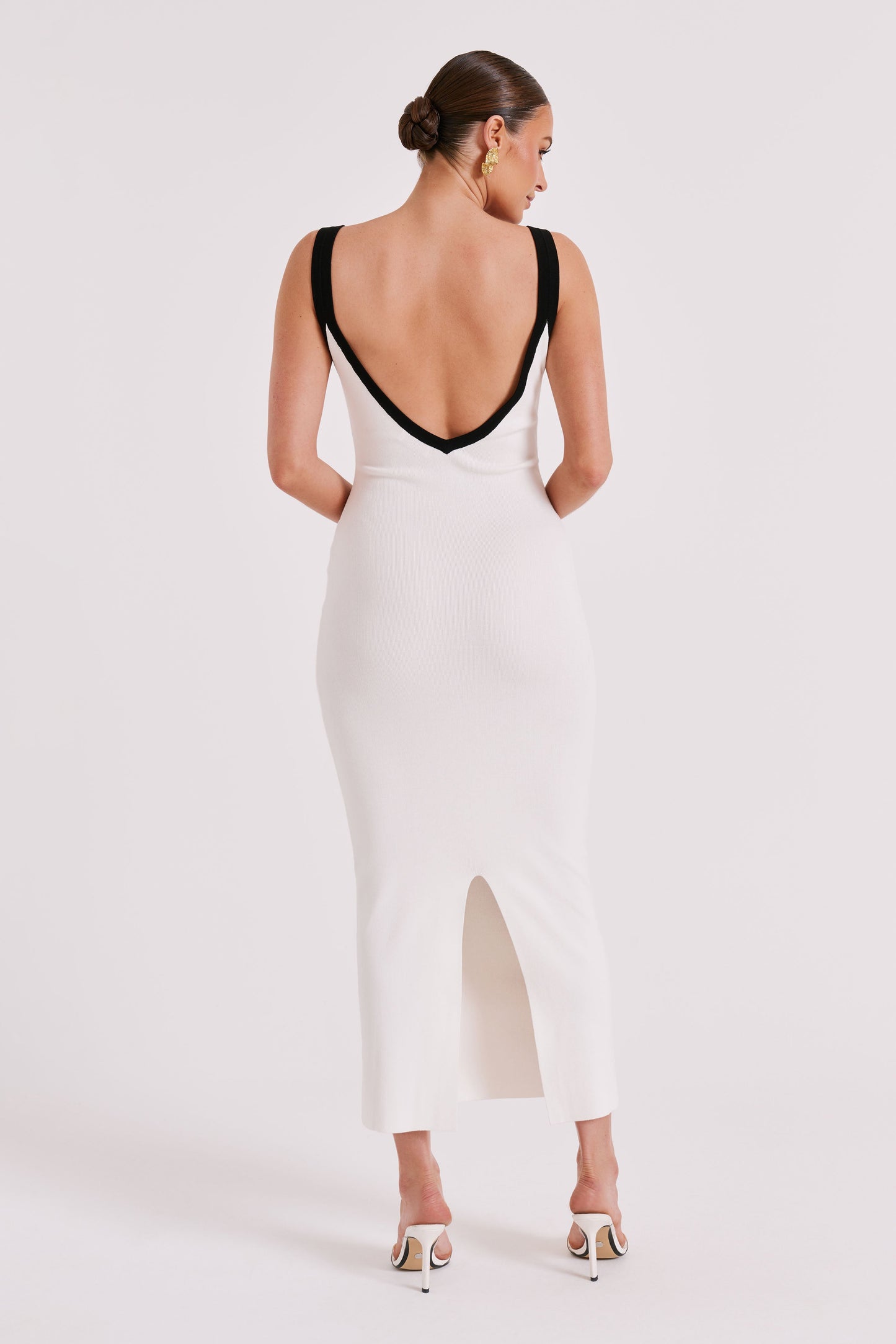 Debbi Contrast Knit Midi Dress - White