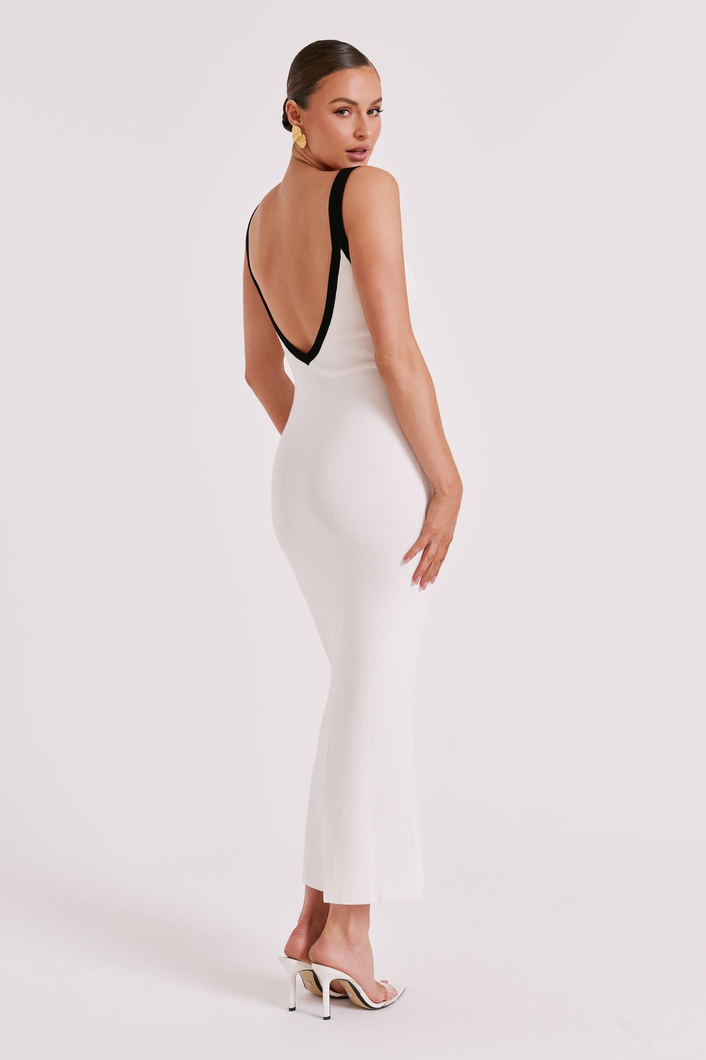 Debbi Contrast Knit Midi Dress - White