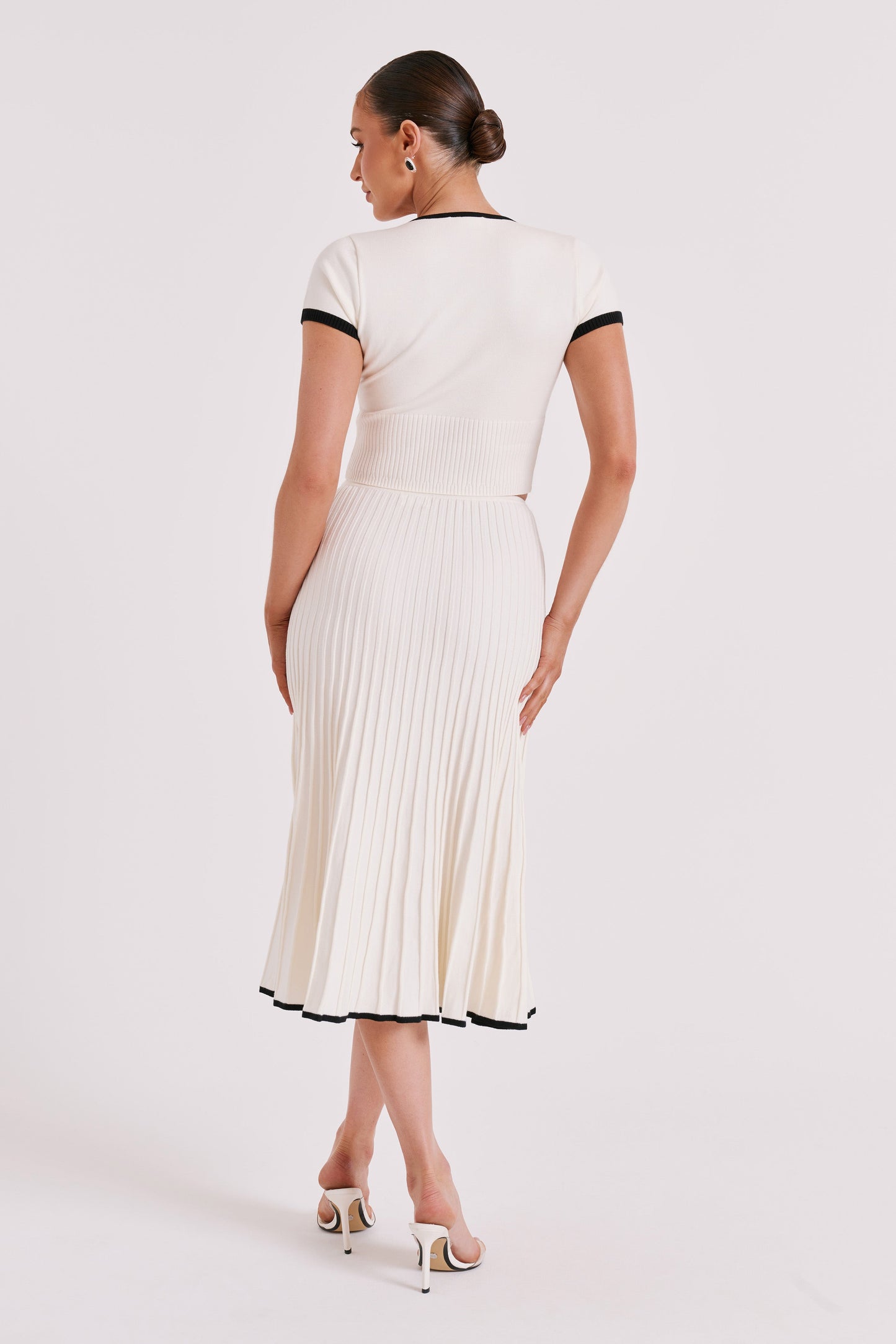 Jolene Contrast Rib Knit Midi Skirt - White