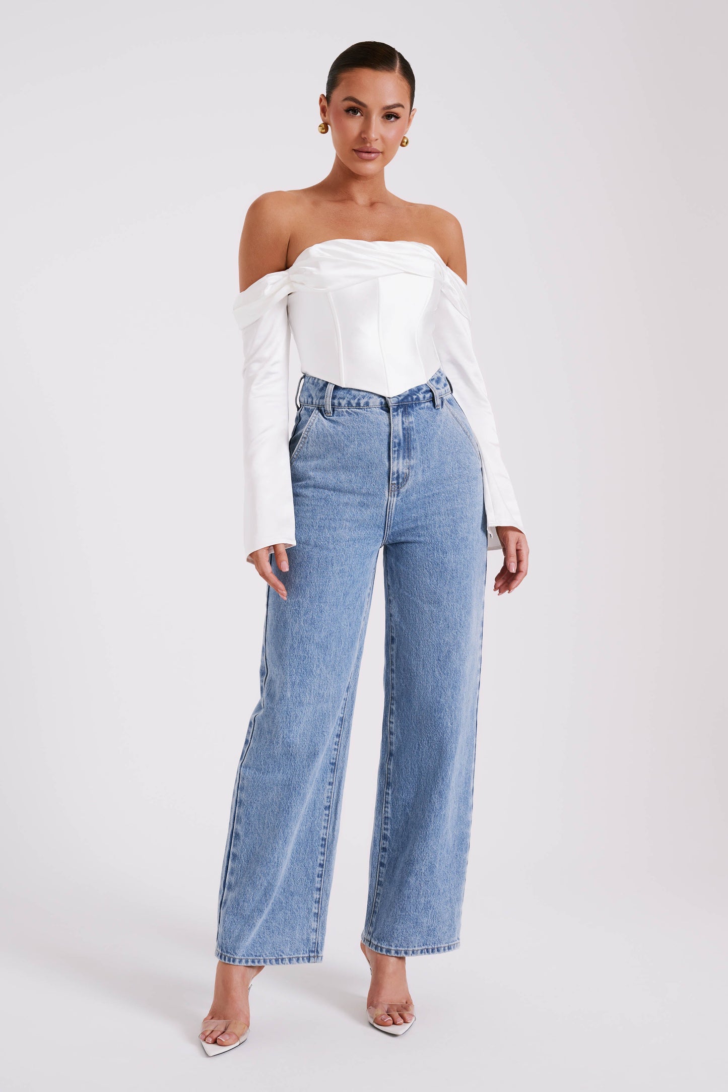 Giselle Satin Off Shoulder Top - White