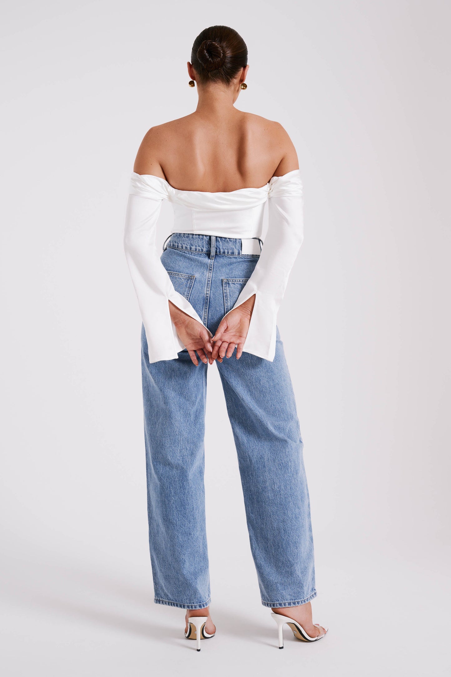 Giselle Satin Off Shoulder Top - White