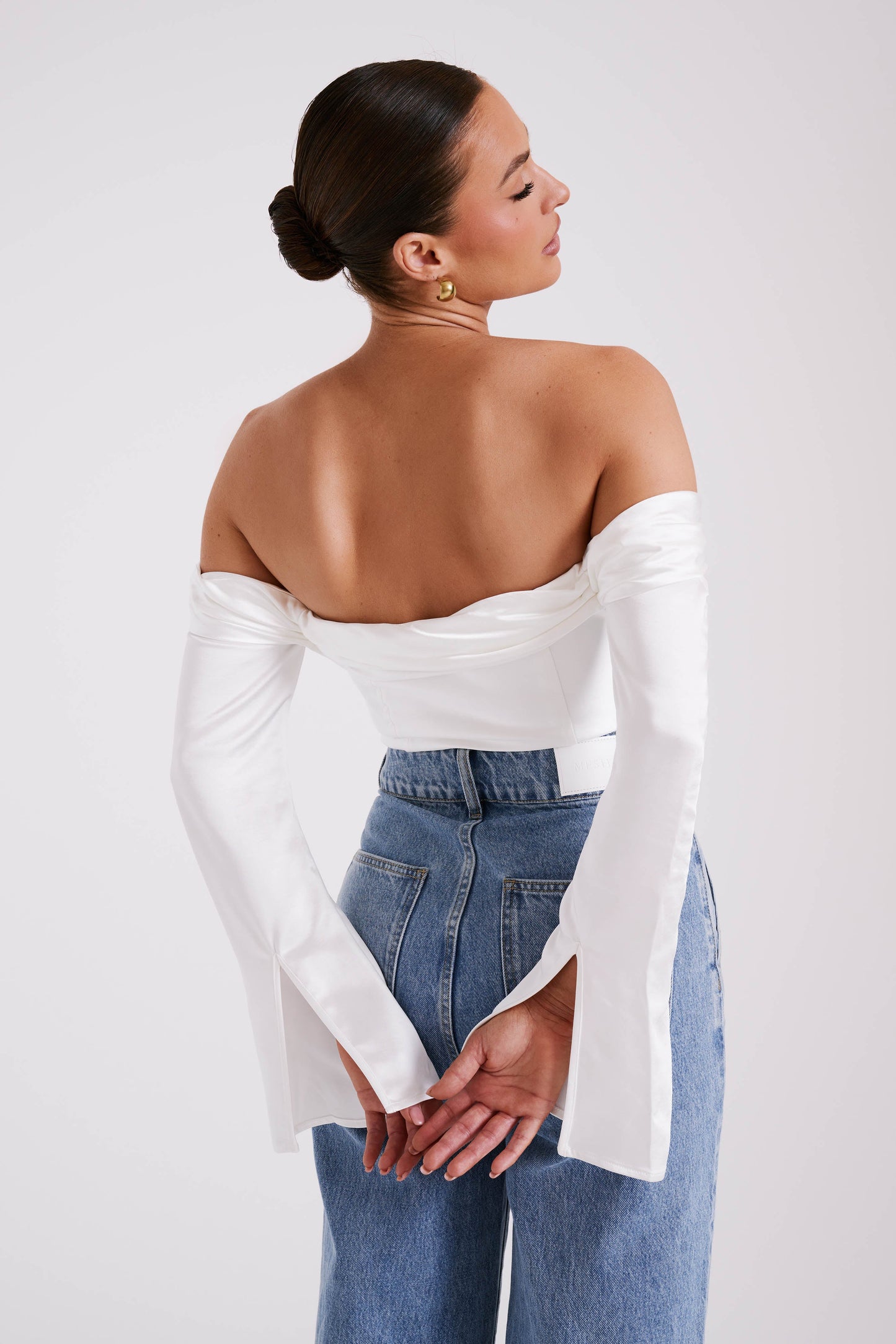 Giselle Satin Off Shoulder Top - White