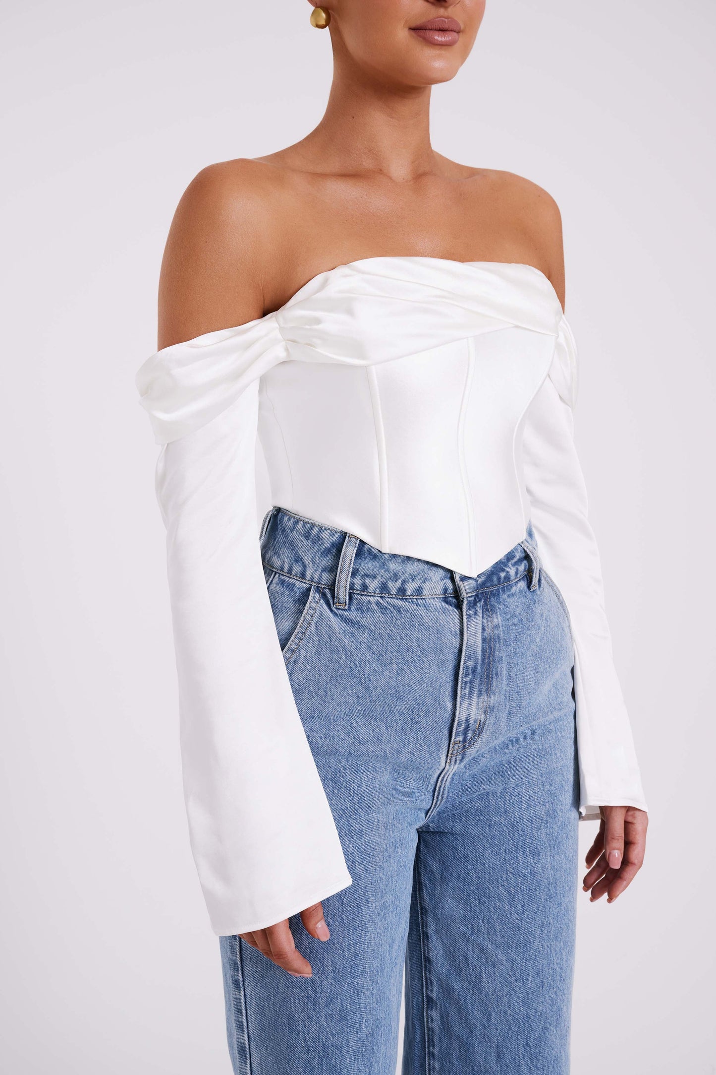 Giselle Satin Off Shoulder Top - White