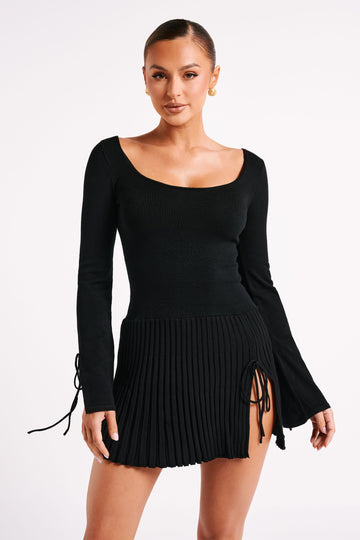 Long Sleeve Knit Mini Dress - Black