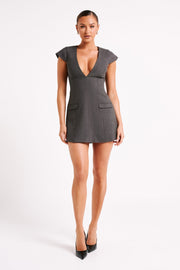 Kiernan Textured Sleeveless Blazer Dress - Charcoal - MESHKI U.S