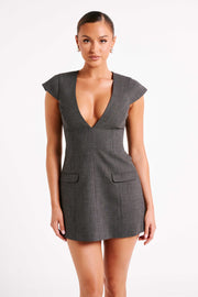 Kiernan Textured Sleeveless Blazer Dress - Charcoal - MESHKI U.S