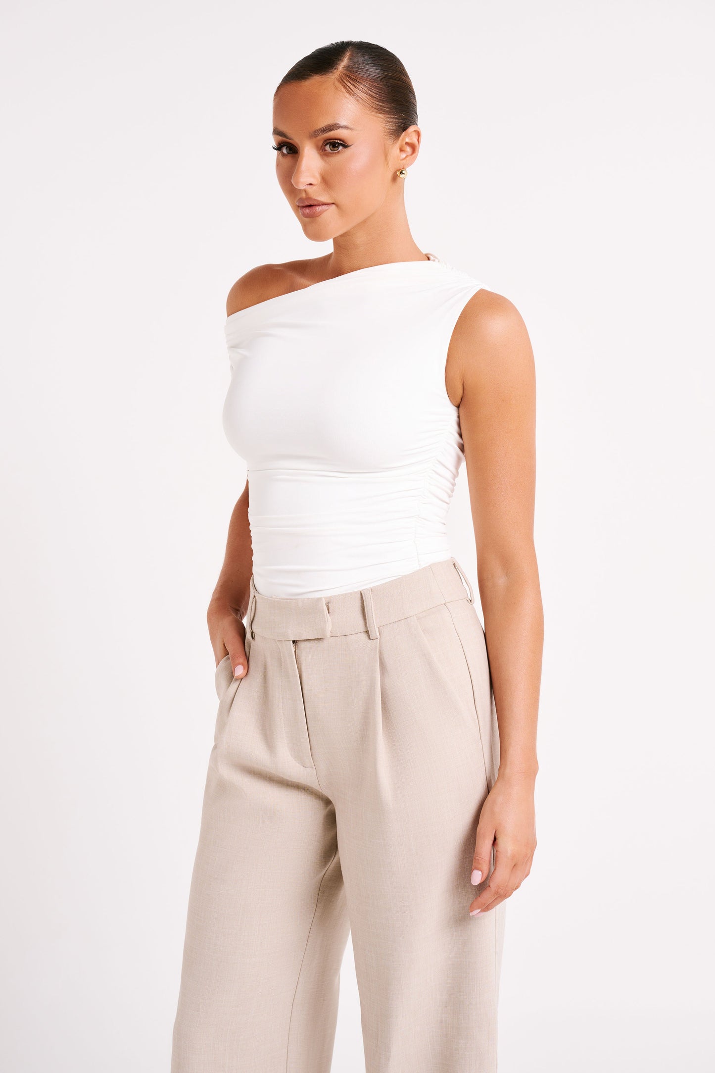 Alayna Recycled Nylon Ruched Top - White